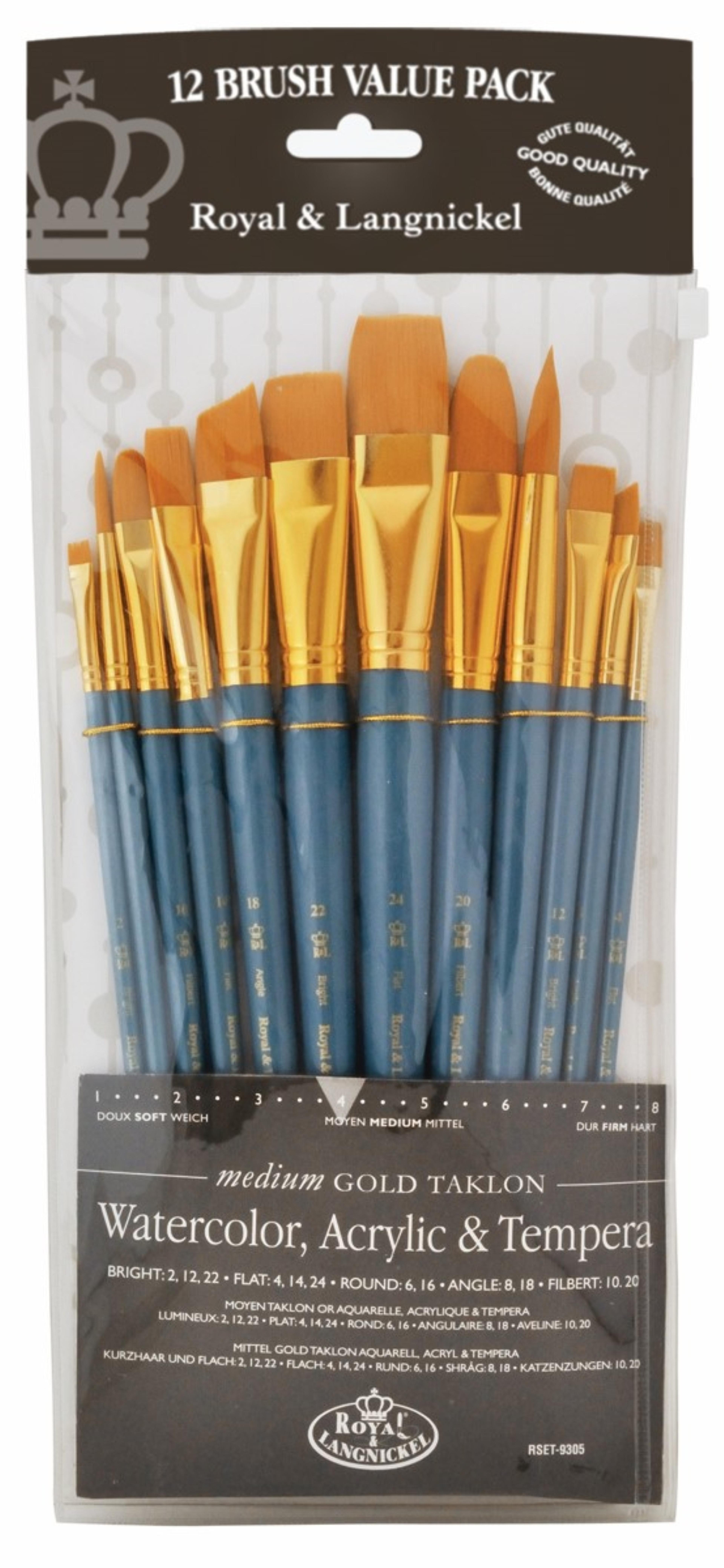 Royal & Langnickel Medium Soft Gold Taklon Brushes - Pack of 12