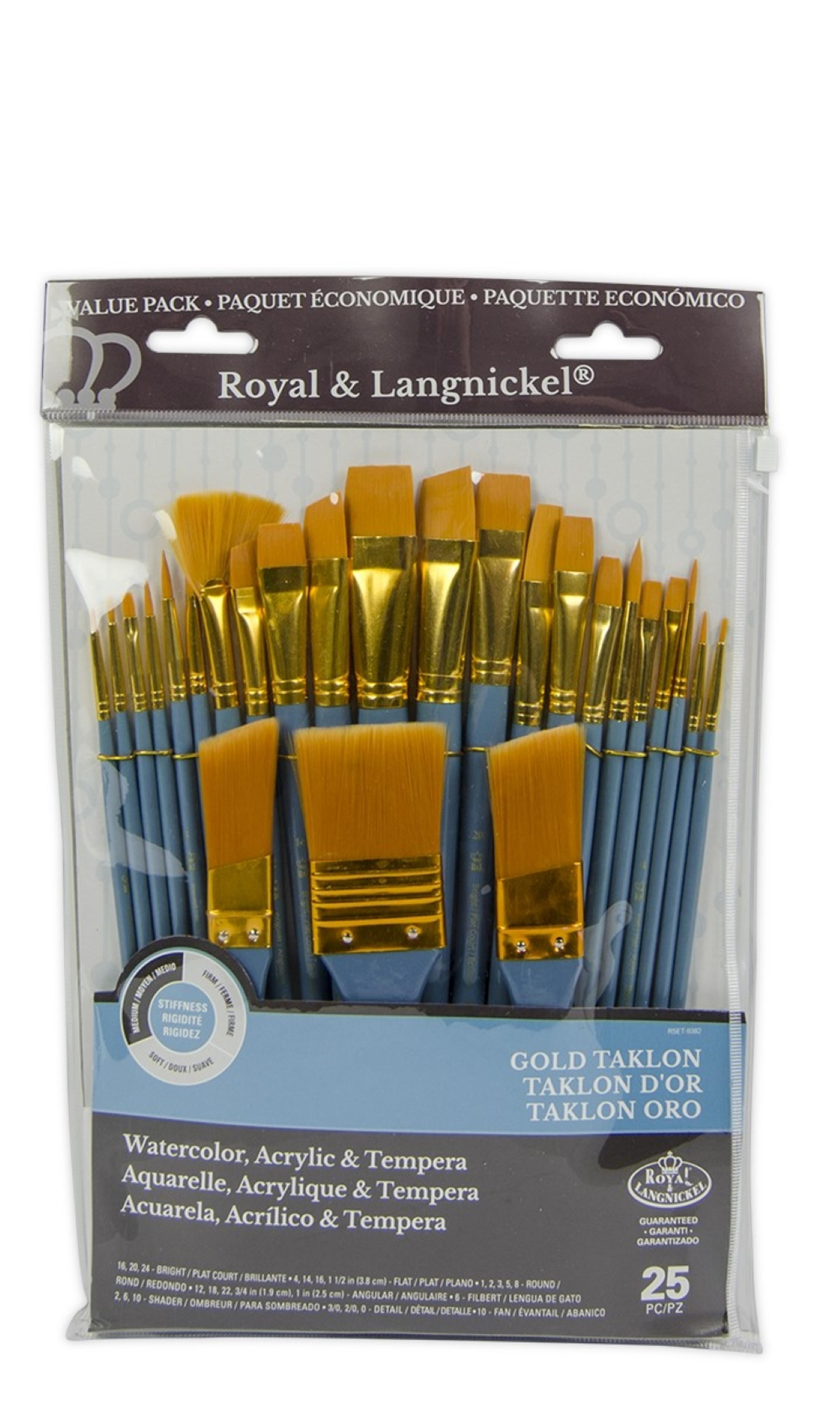 Royal & Langnickel Medium Soft Gold Taklon Brushes - Pack of 25
