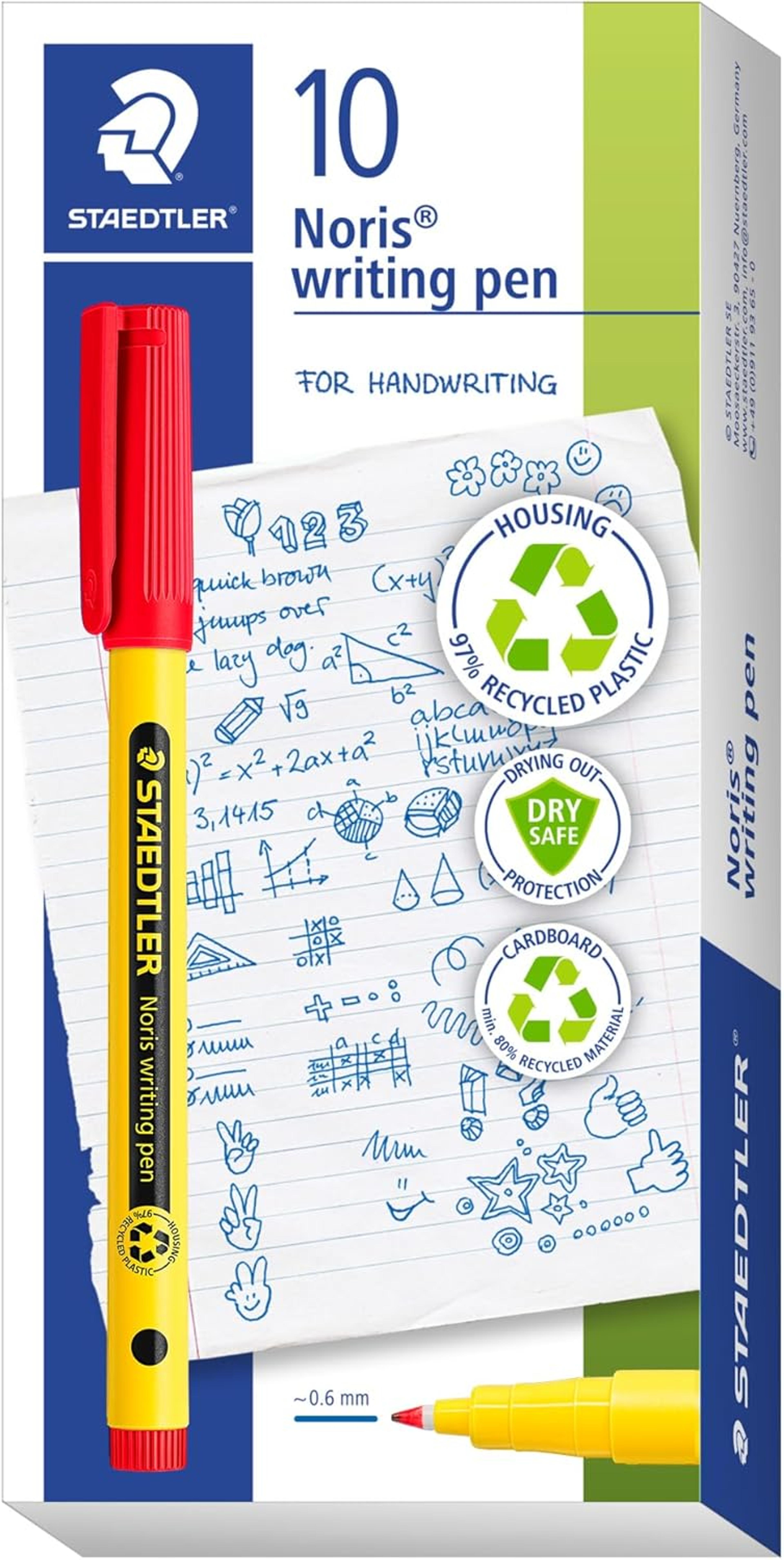 STAEDTLER Noris Handwriting Pen - Red - Pack of 10
