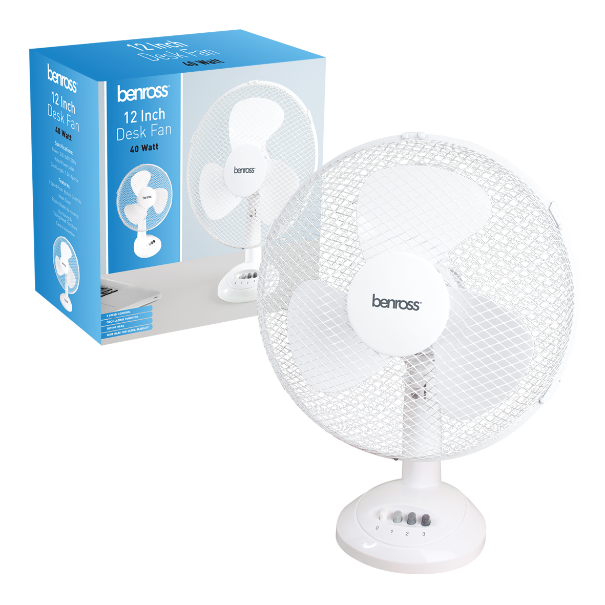 White Desk Fan 12in