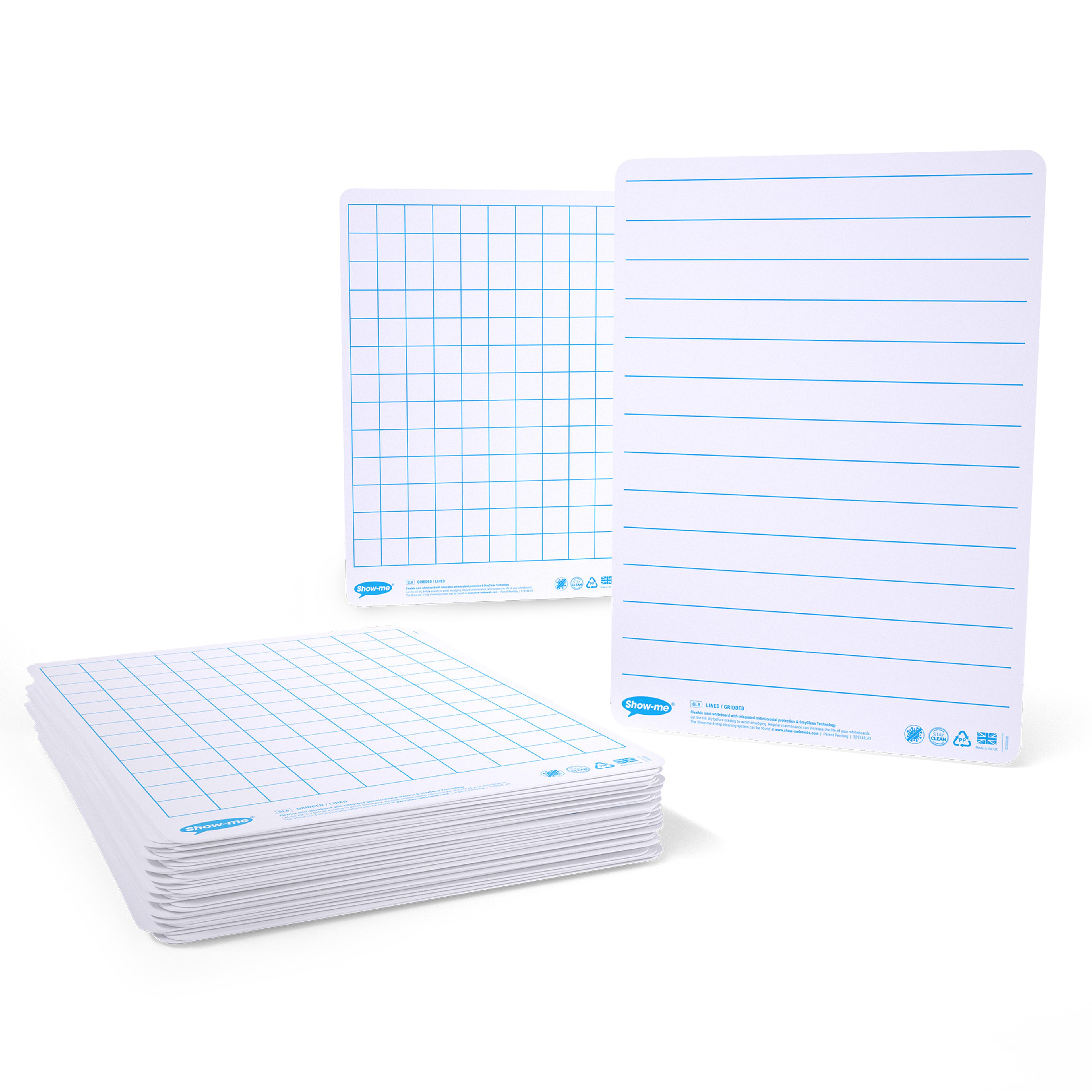 Show-me® A4 Double Sided/Lined and Gridded Whiteboards, Pack of 35