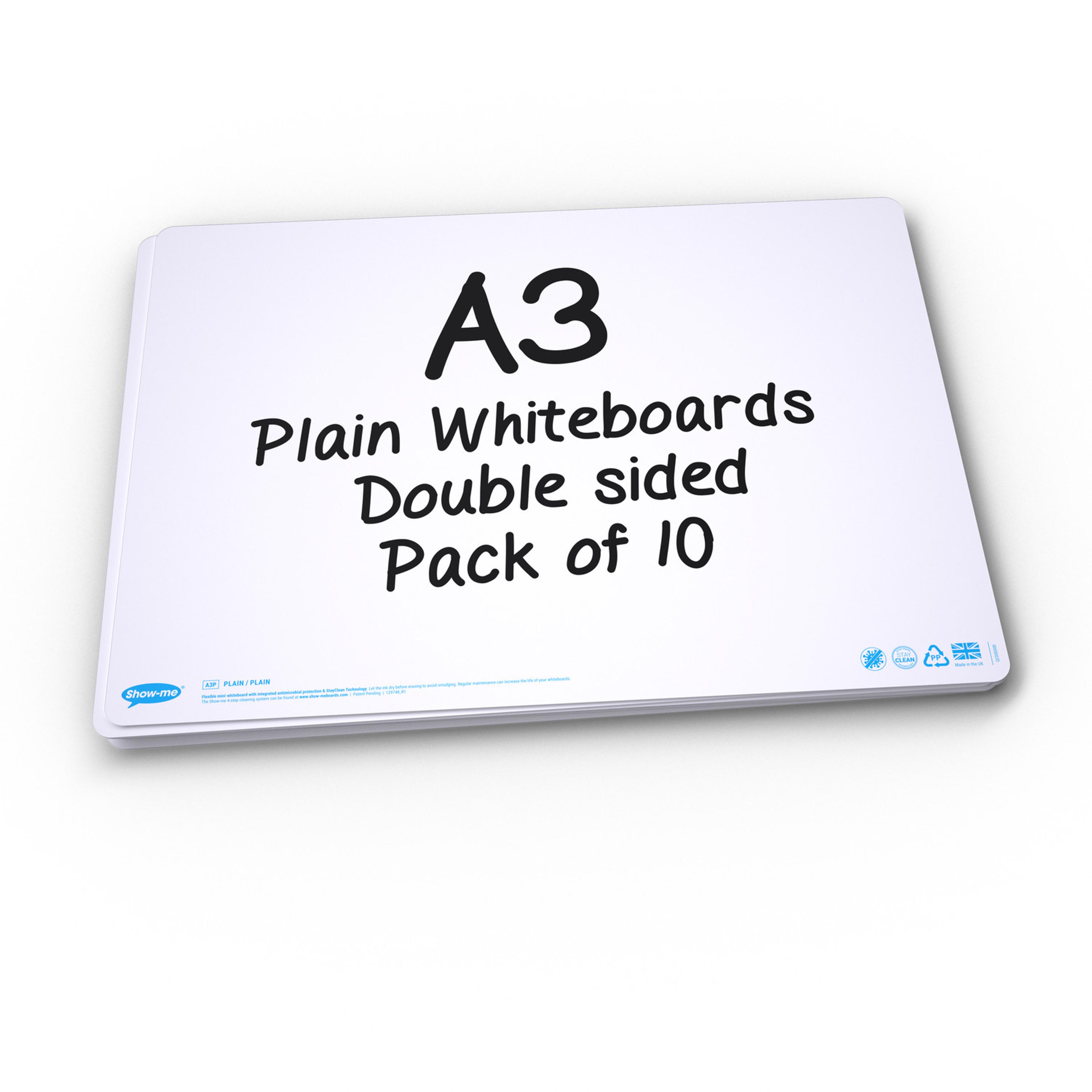 Show-me® A3 Plain/Plain Drywipe Boards - Pack of 10