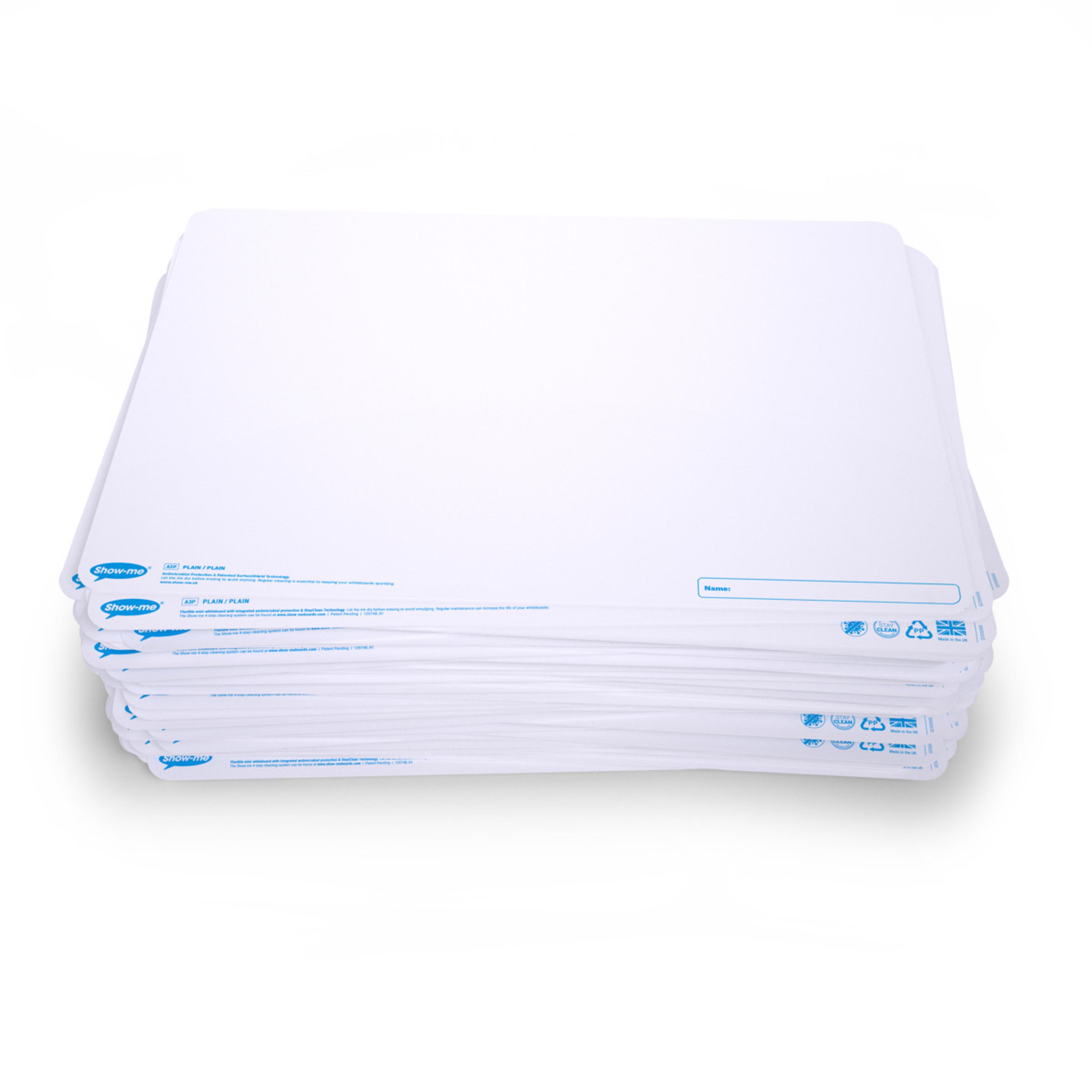 Show-me® A3 Plain/Plain Drywipe Boards - Pack of 100