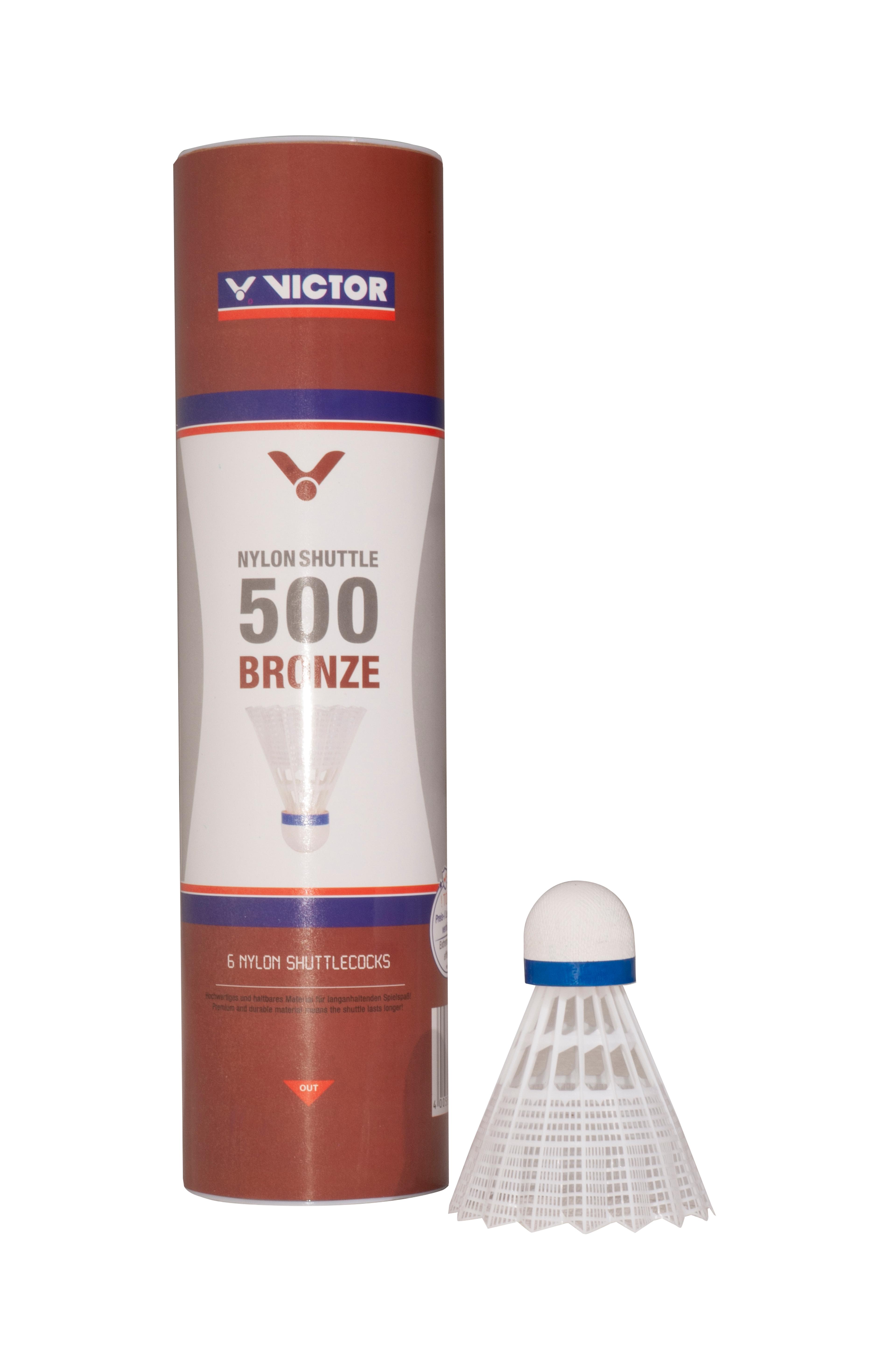 VICTOR 500 Bronze Nylon Shuttlecock – White - Medium - Pack of 6