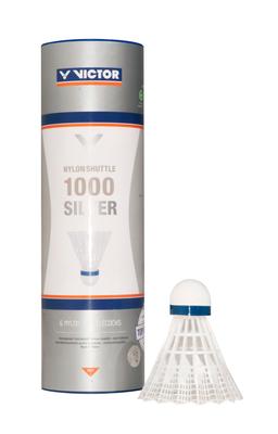 VICTOR 1000 Silver Nylon Shuttlecock - White - Medium - Pack of 6