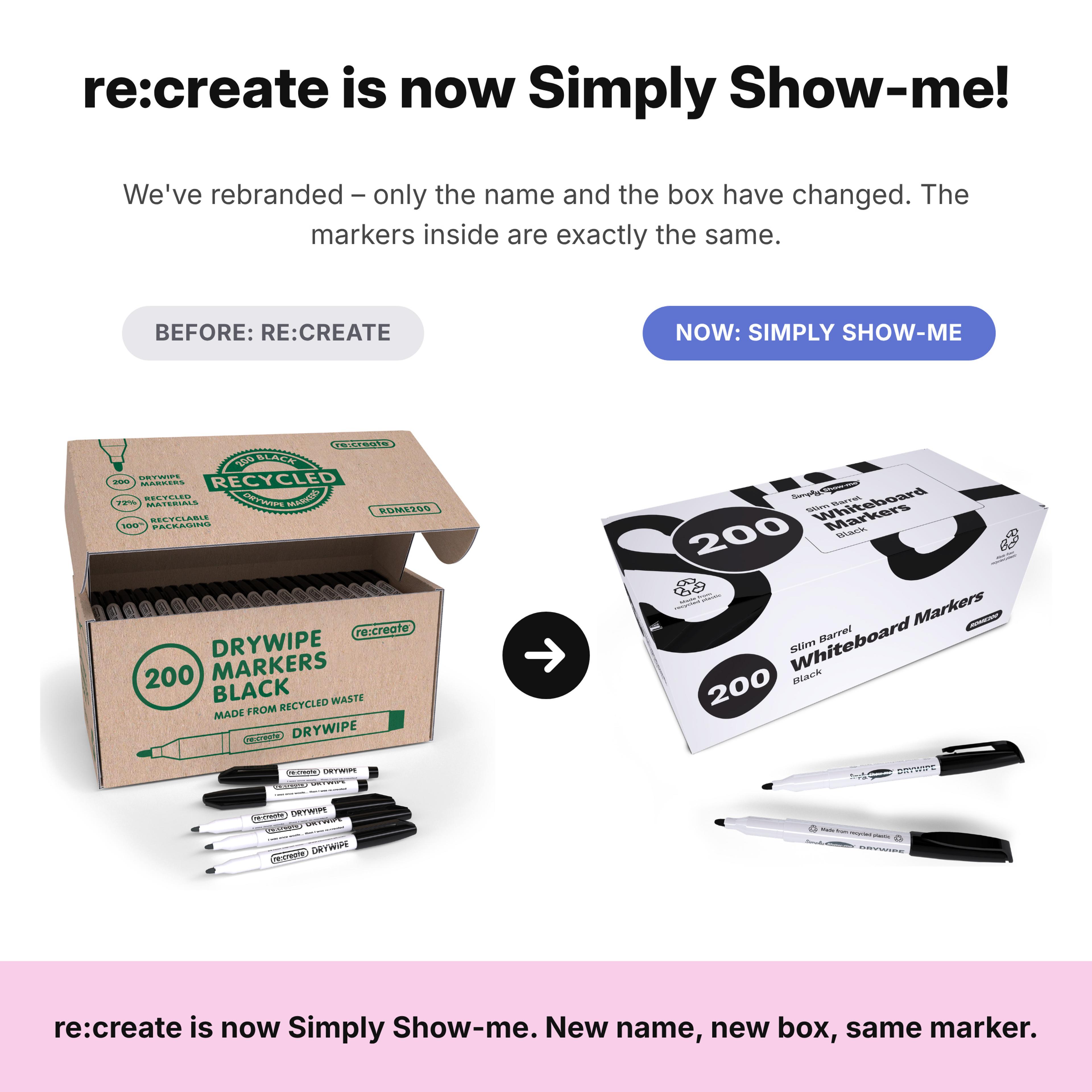Simply Show-me Recycled Slim Whiteboard Pens - Box of 200