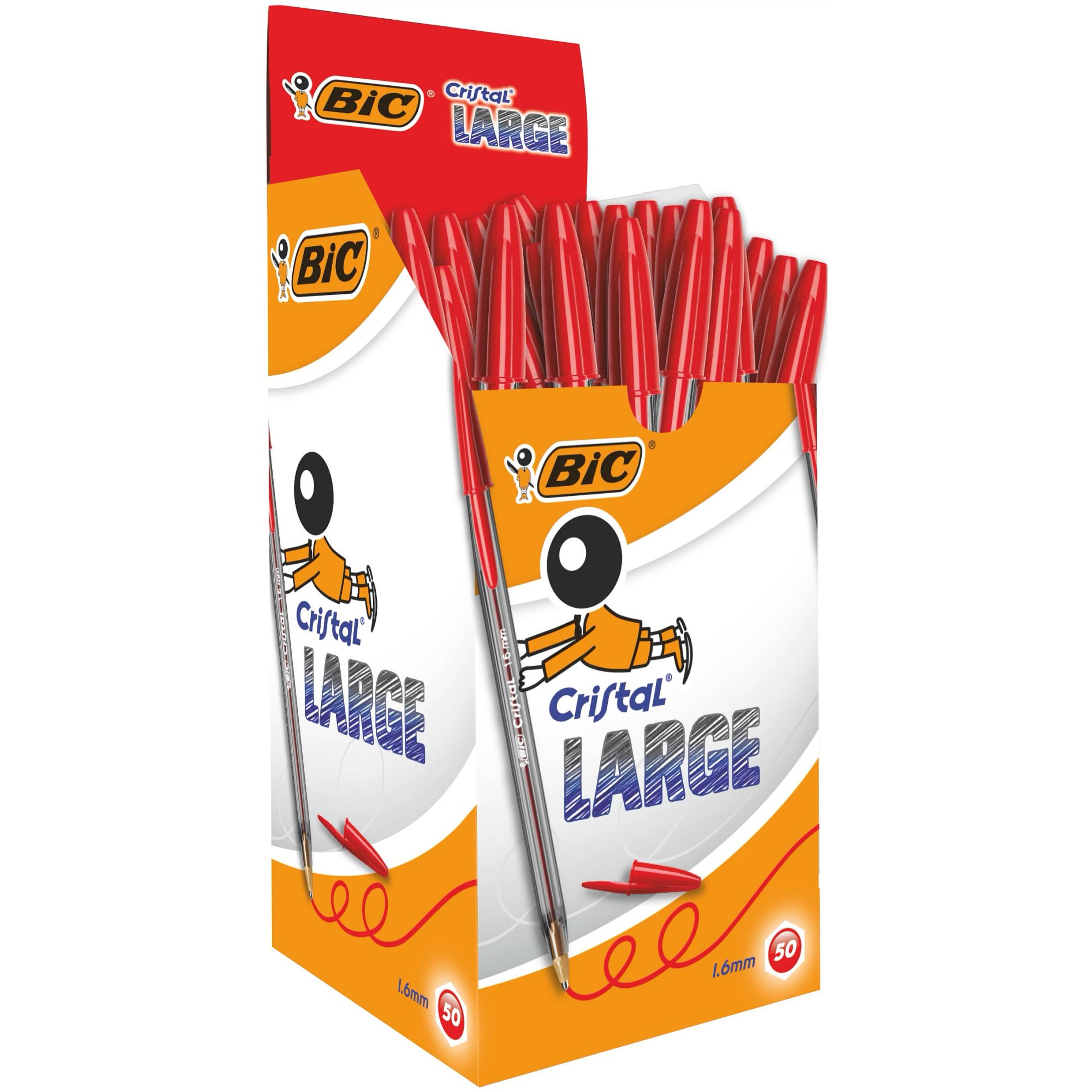 BIC Cristal Large Ballpoint Pen - 1.6mm Point - Red - Pack of 50
