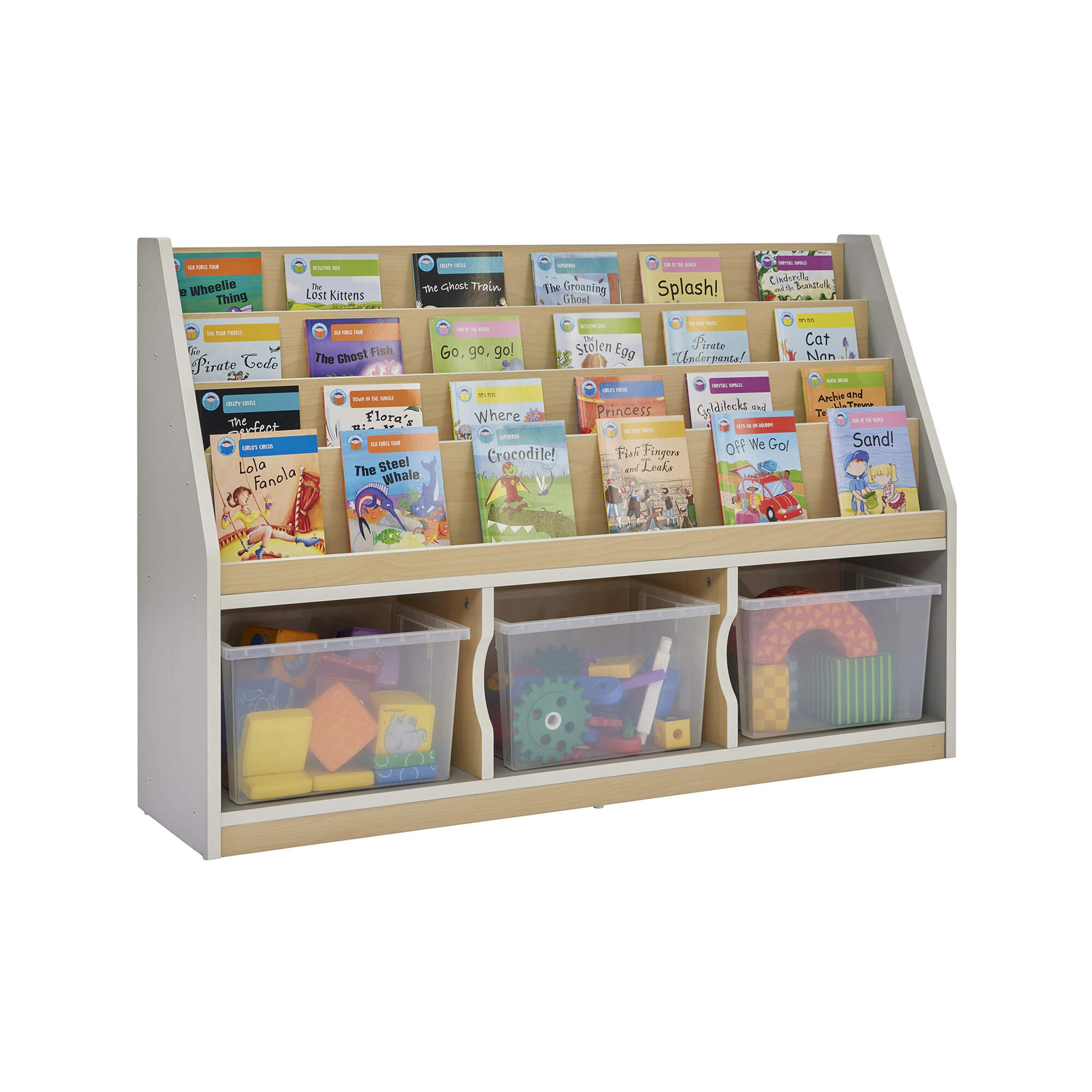 Thrifty 3 Compartment Book Storage with 3 Large trays