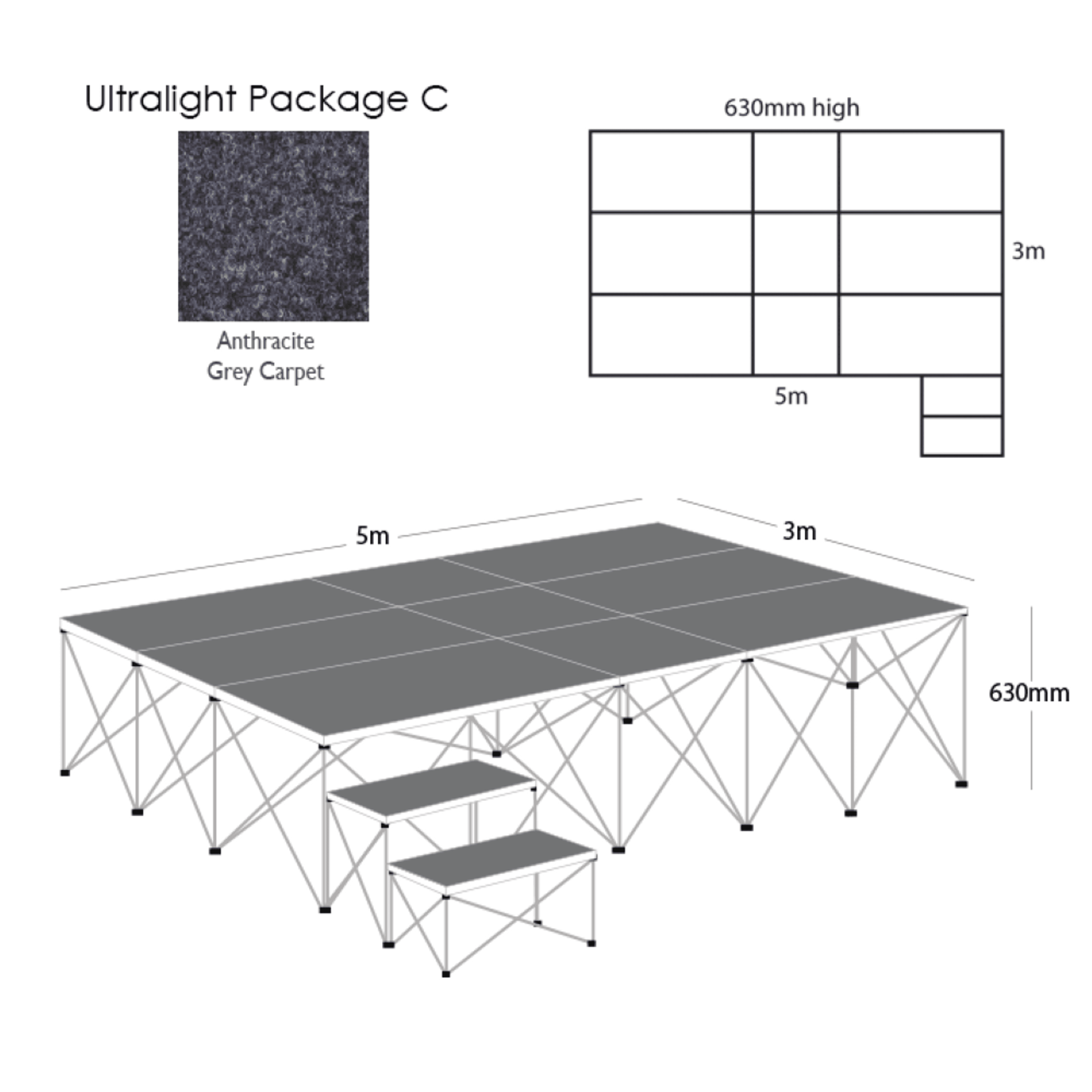Gopak Ultralight Stage Pack C 5x3M Carpeted - Anthracite Grey