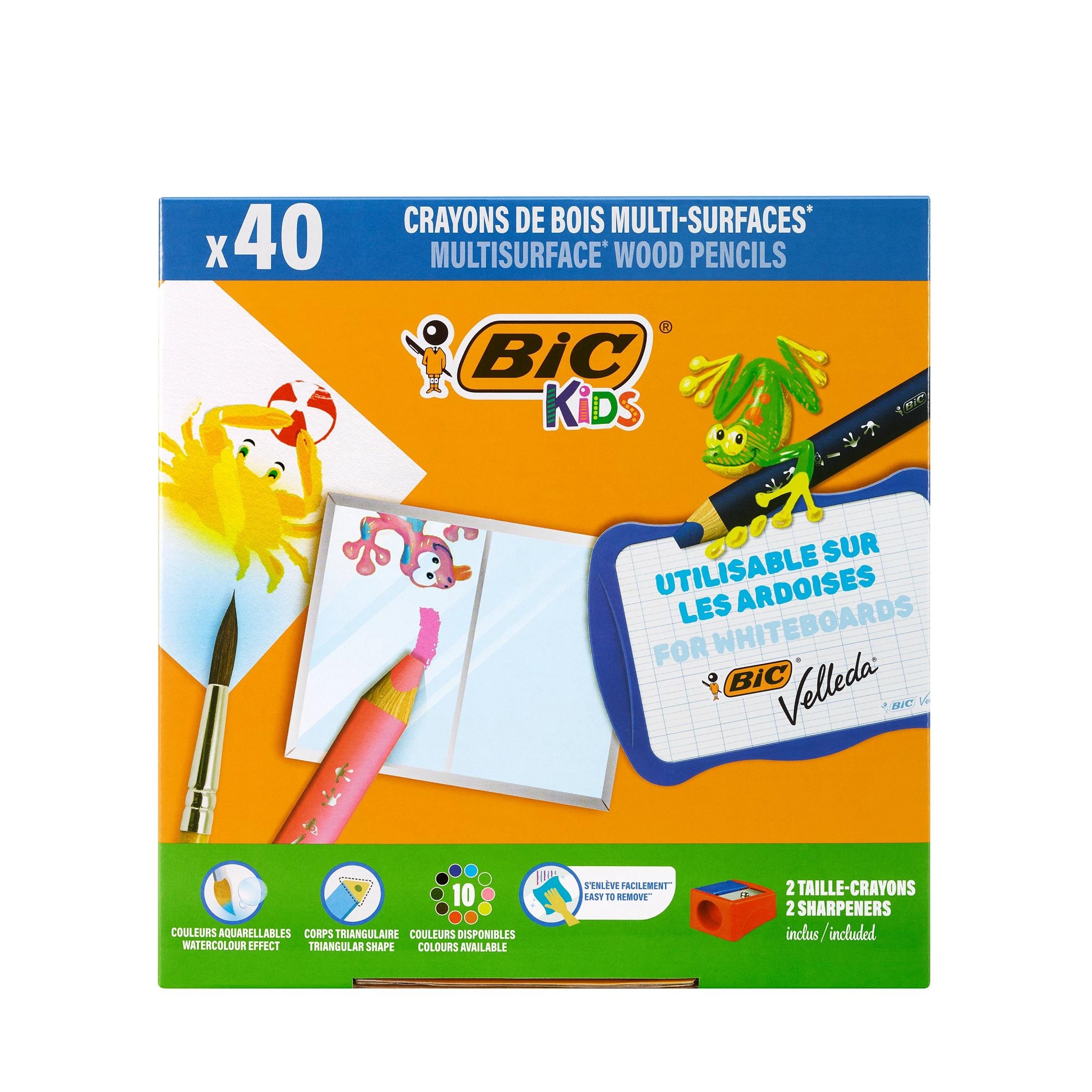 BIC Kids Multisurface Triangle Pencil - Assorted Colours - Pack of 40 + 2 Sharpeners