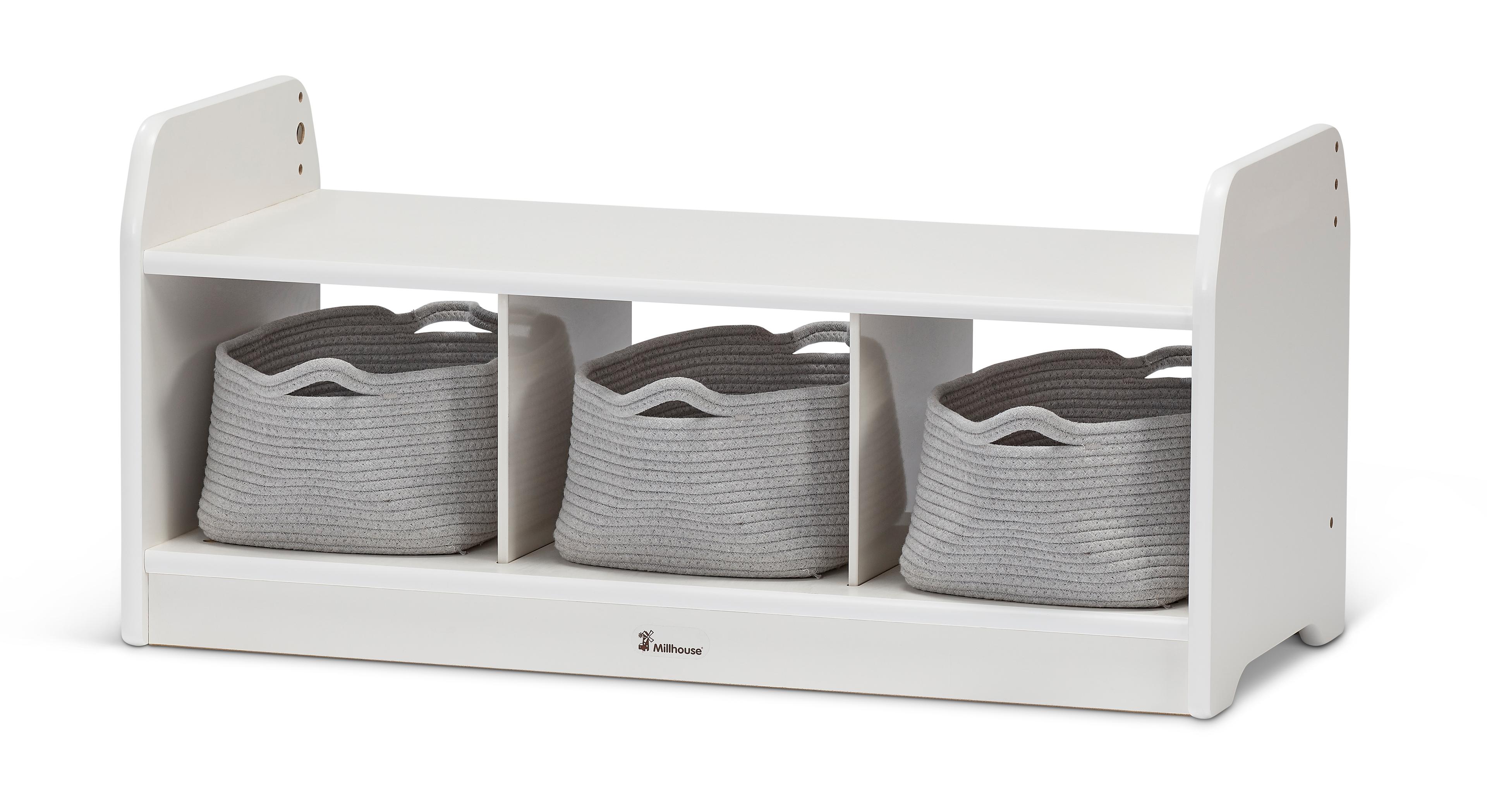 Millhouse White Low Storage Unit (inc rope baskets) 