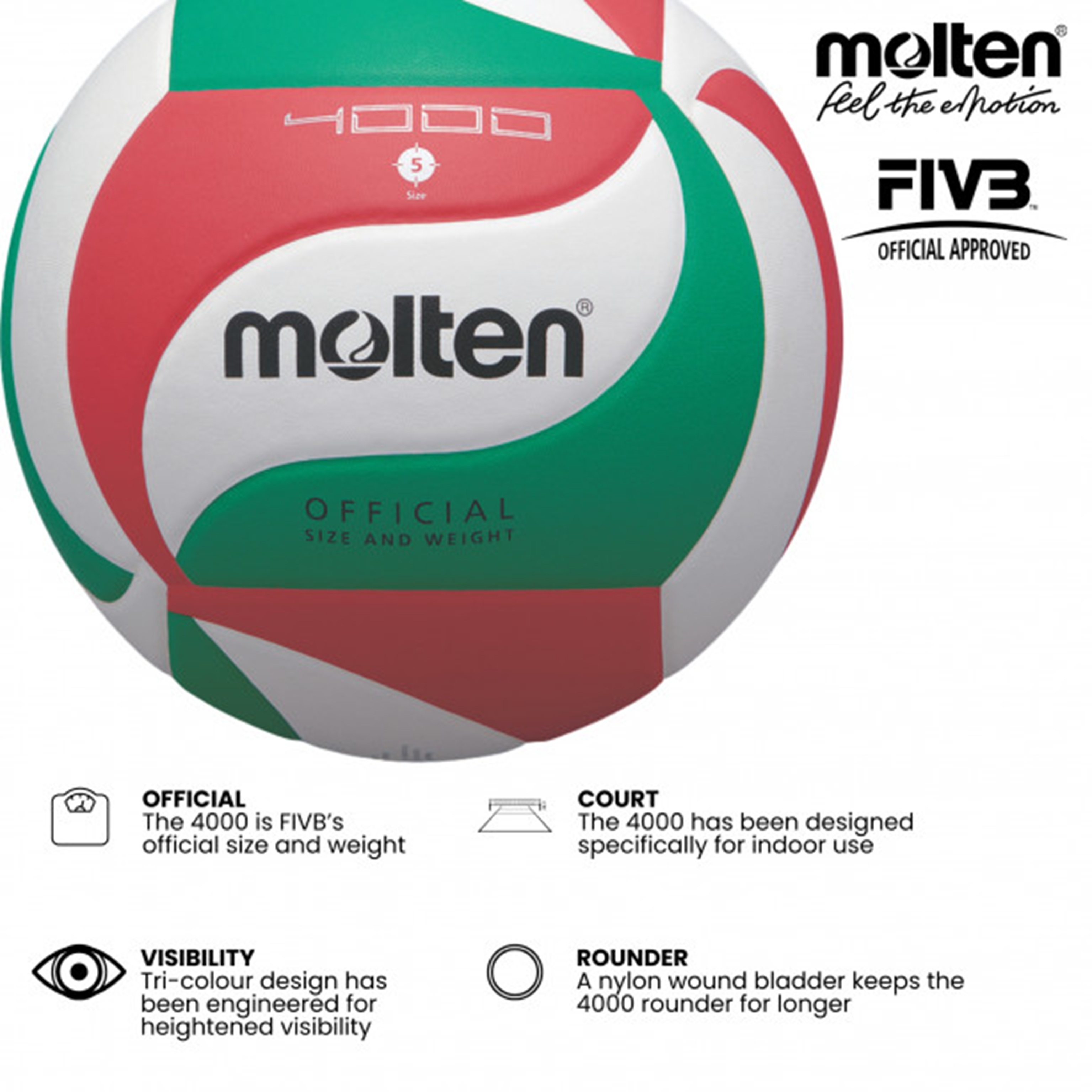 Molten V5M4000 FIVB Artificial Laminated Leather Volleyball