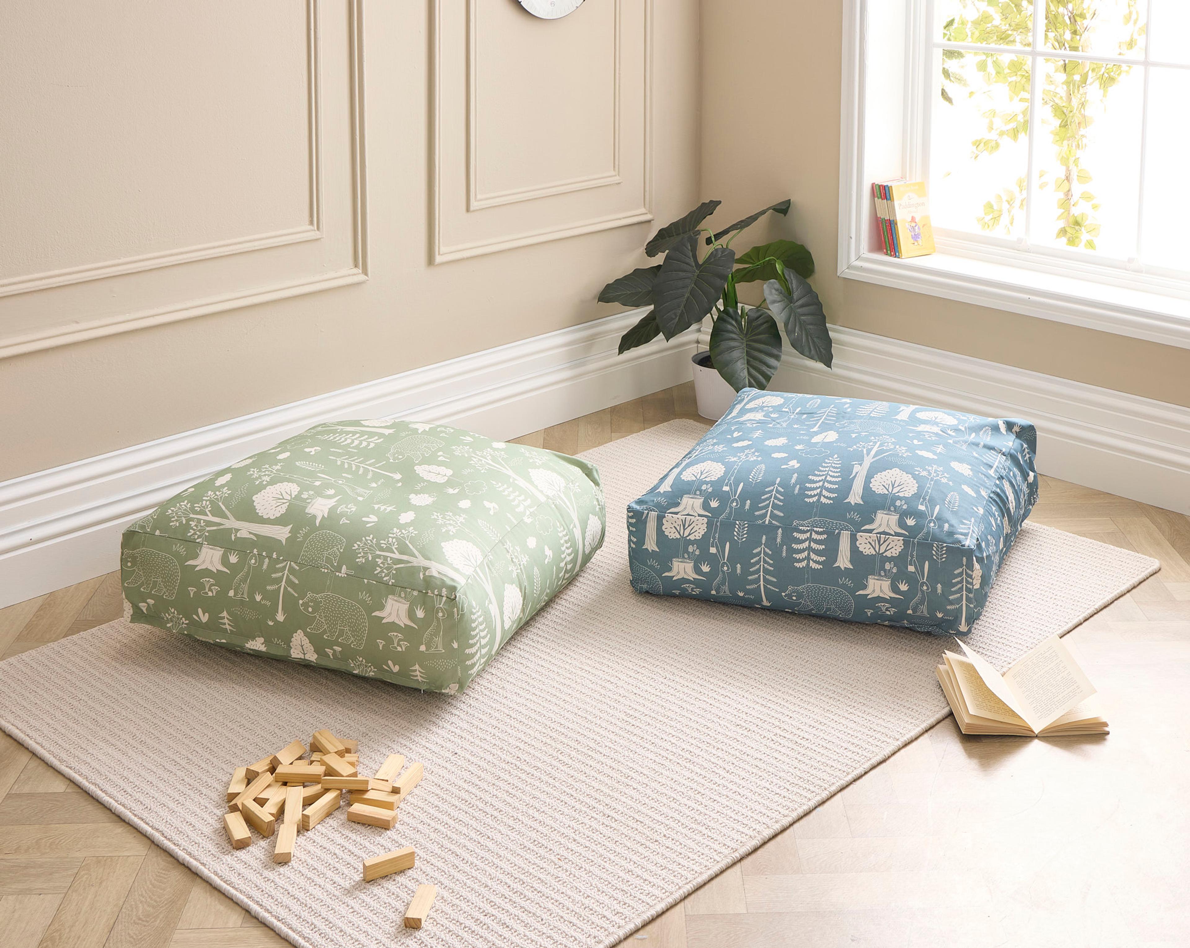 Sage Green and Blue Print Floor Pouffes from Hope Education - Pack of 2