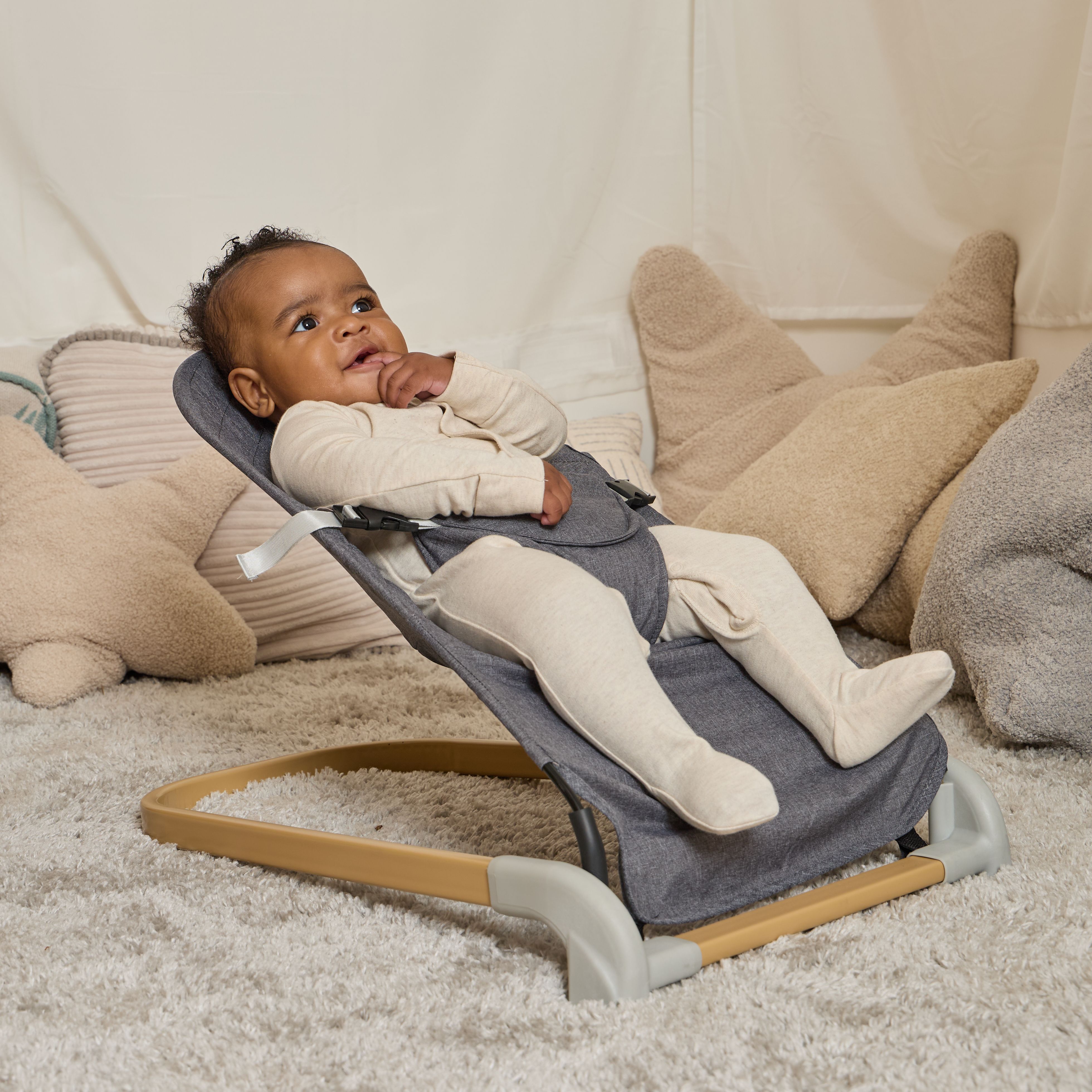 Grey Baby Bouncer with Wood Effect Base from Hope Education