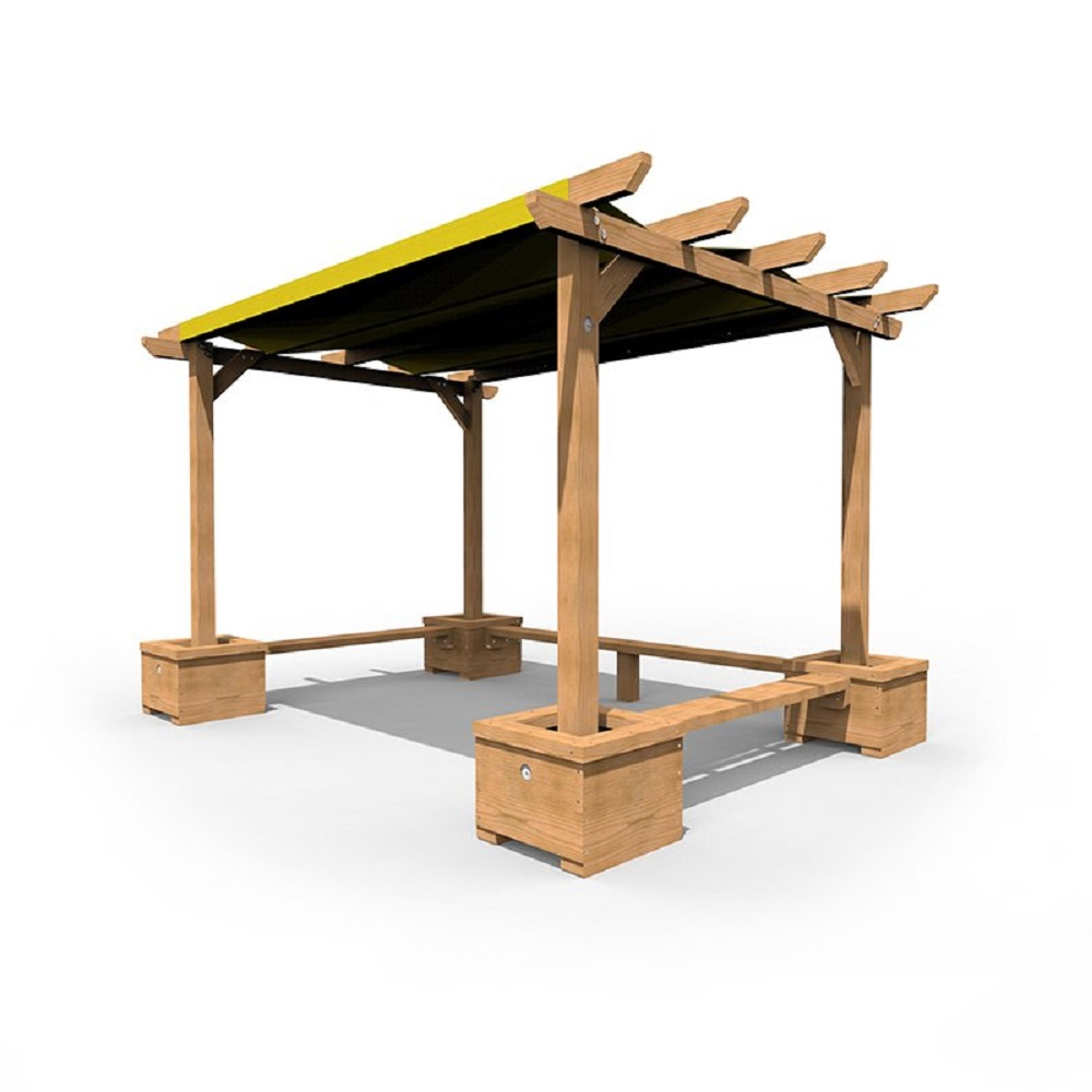 Shaded Pergola with Seating & Planters