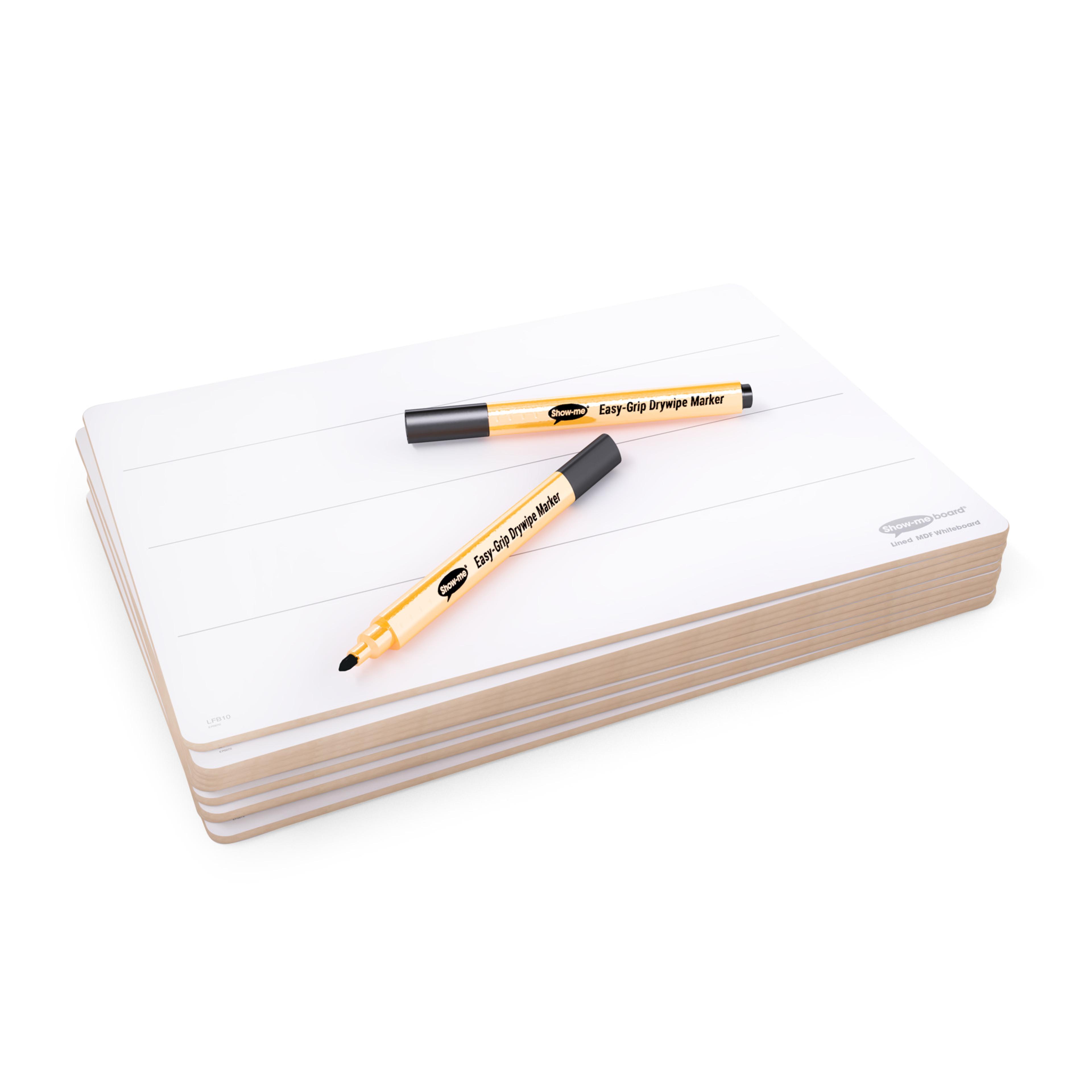 Show-me® Rigid Lined Whiteboards with Triangular Pens and  Cleaning Cloths- Pack of 30