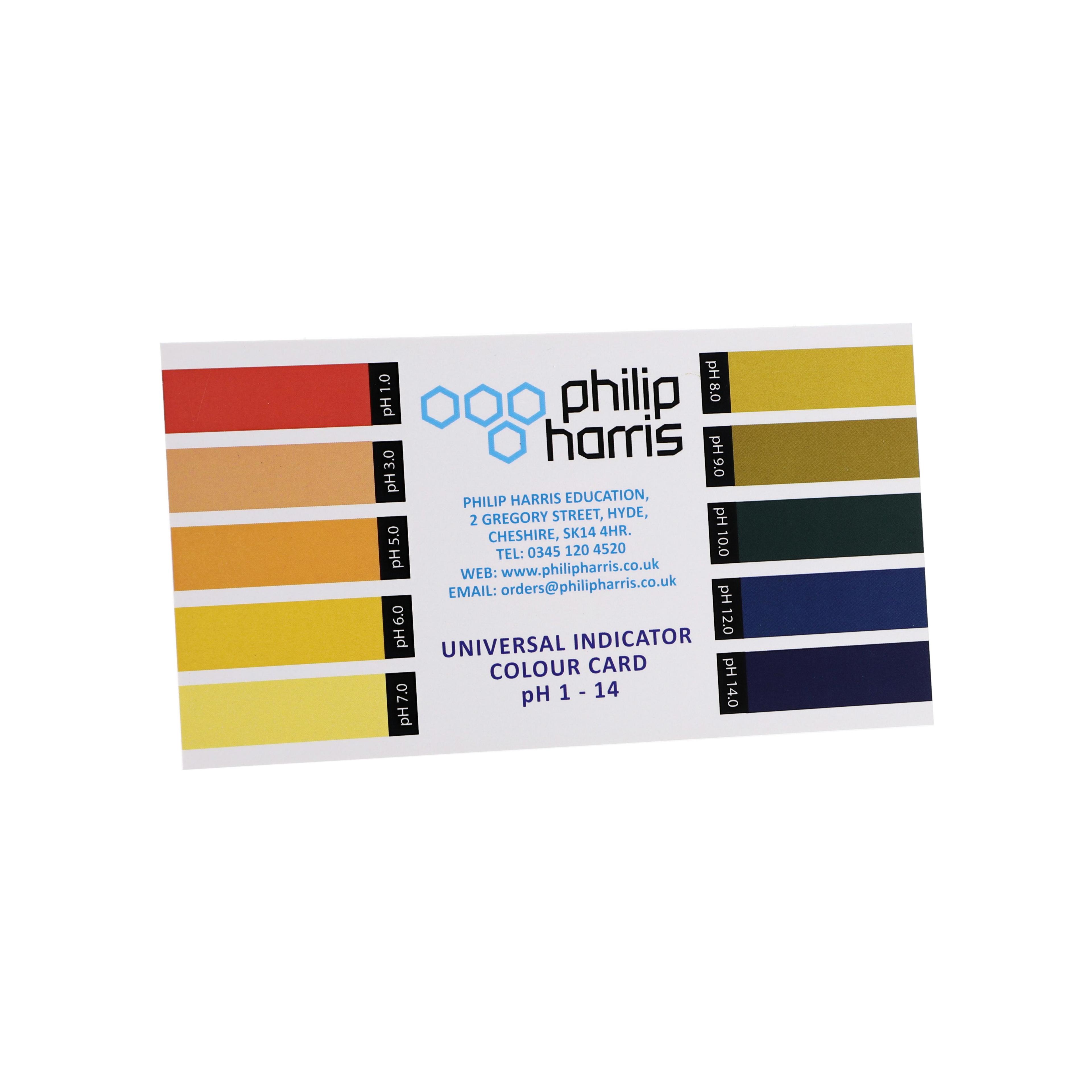 Philip Harris Colour Chart for Universal Indicator - Full Range (pH 1-14) - Pack of 5