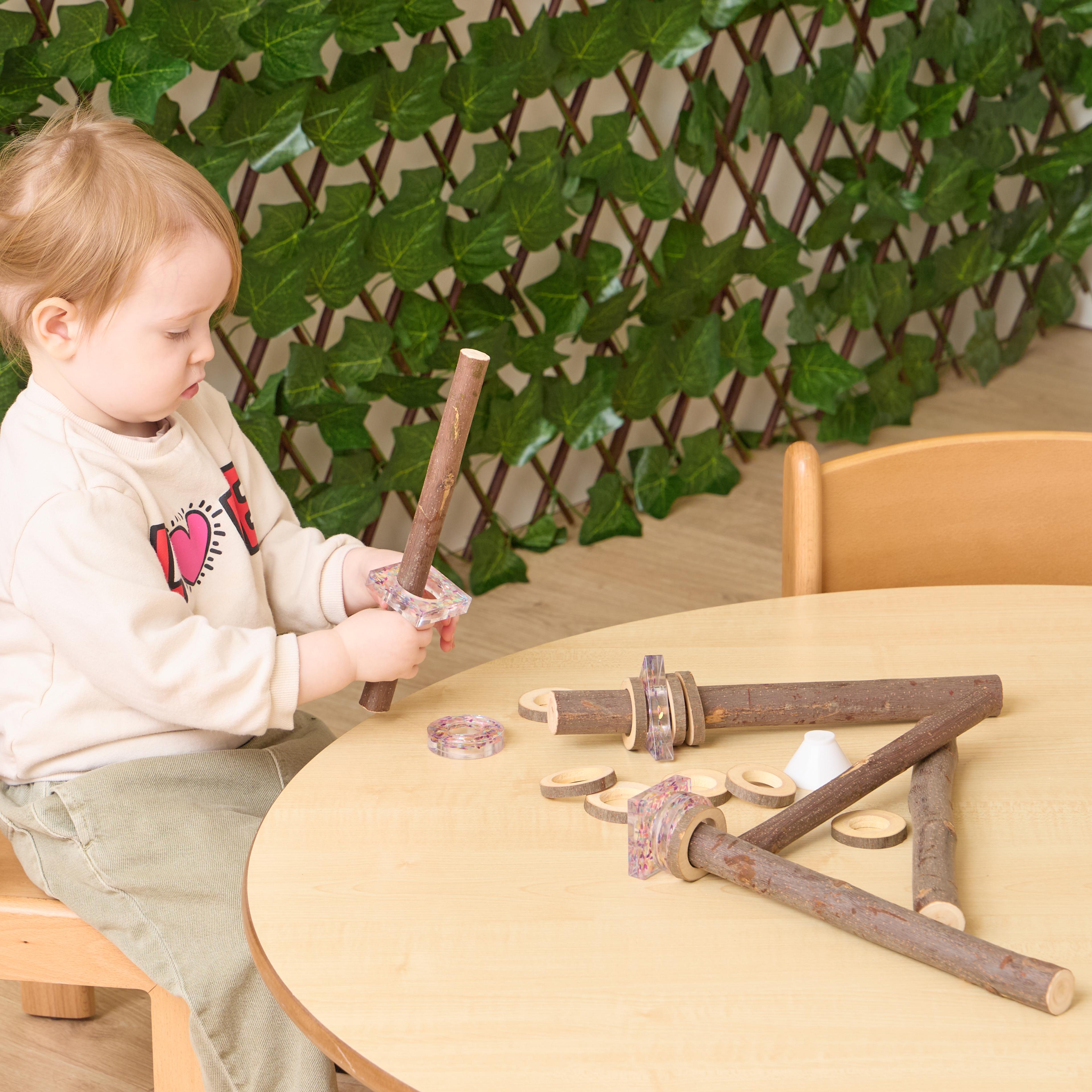 Wooden Threading Branches with Resin and Wooden Rings from Hope Education - 20 Piece Set