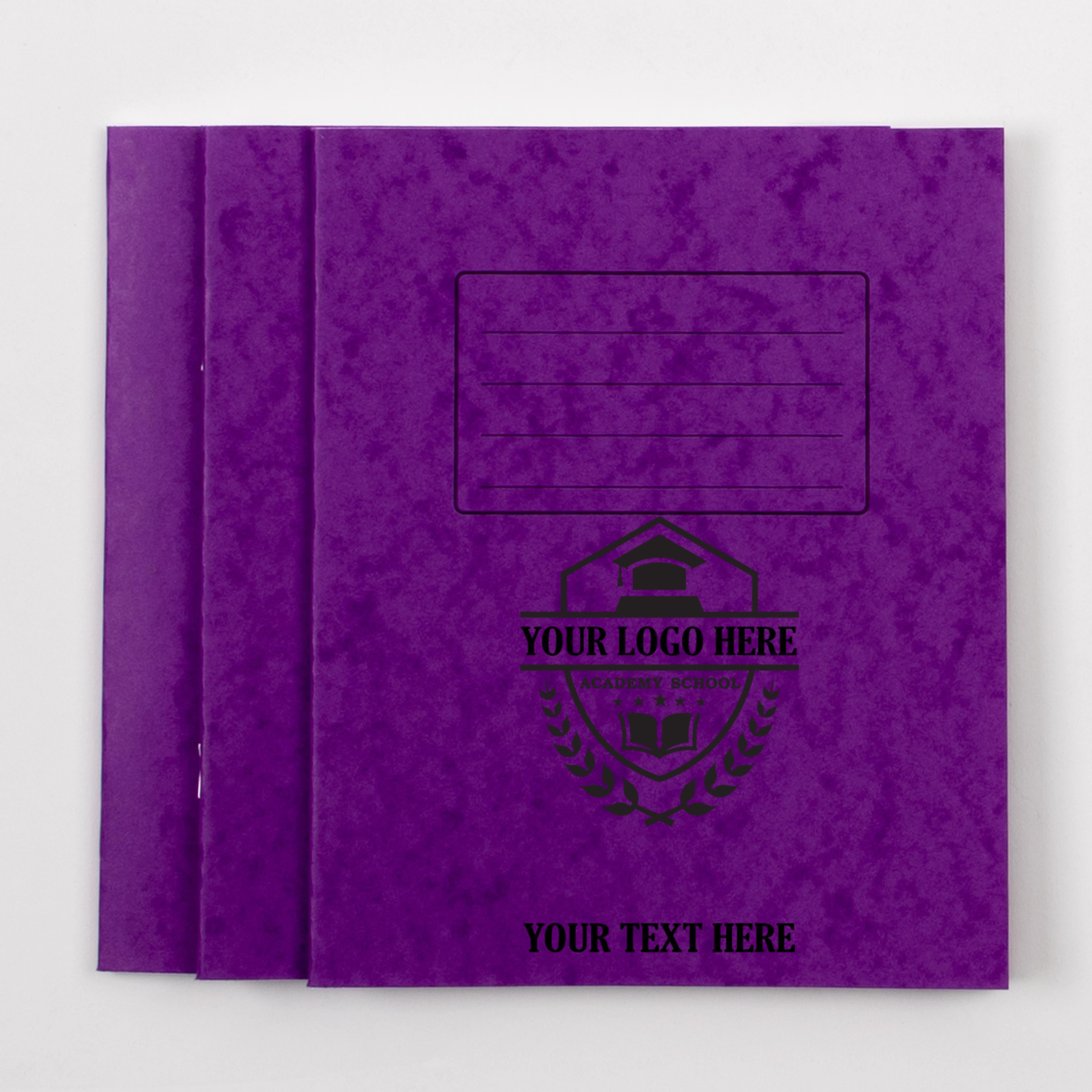 Personalised -  Classmates 8" x 6.5" Exercise Book 48 Page, 8mm Ruled With Margin, Purple - Pack of 100