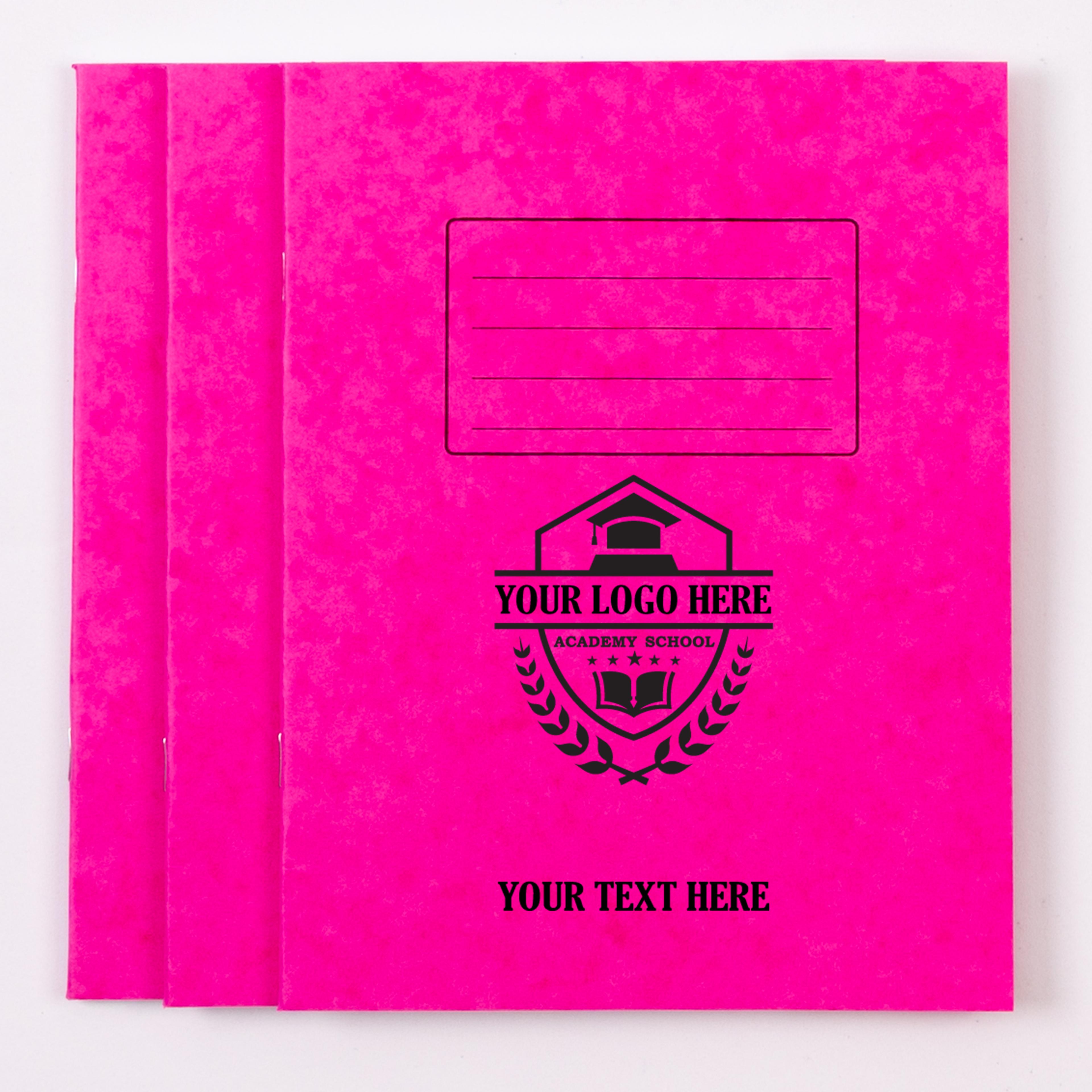 Personalised -  Classmates 8" x 6.5" Exercise Book 48 Page, Plain, Pink - Pack of 100