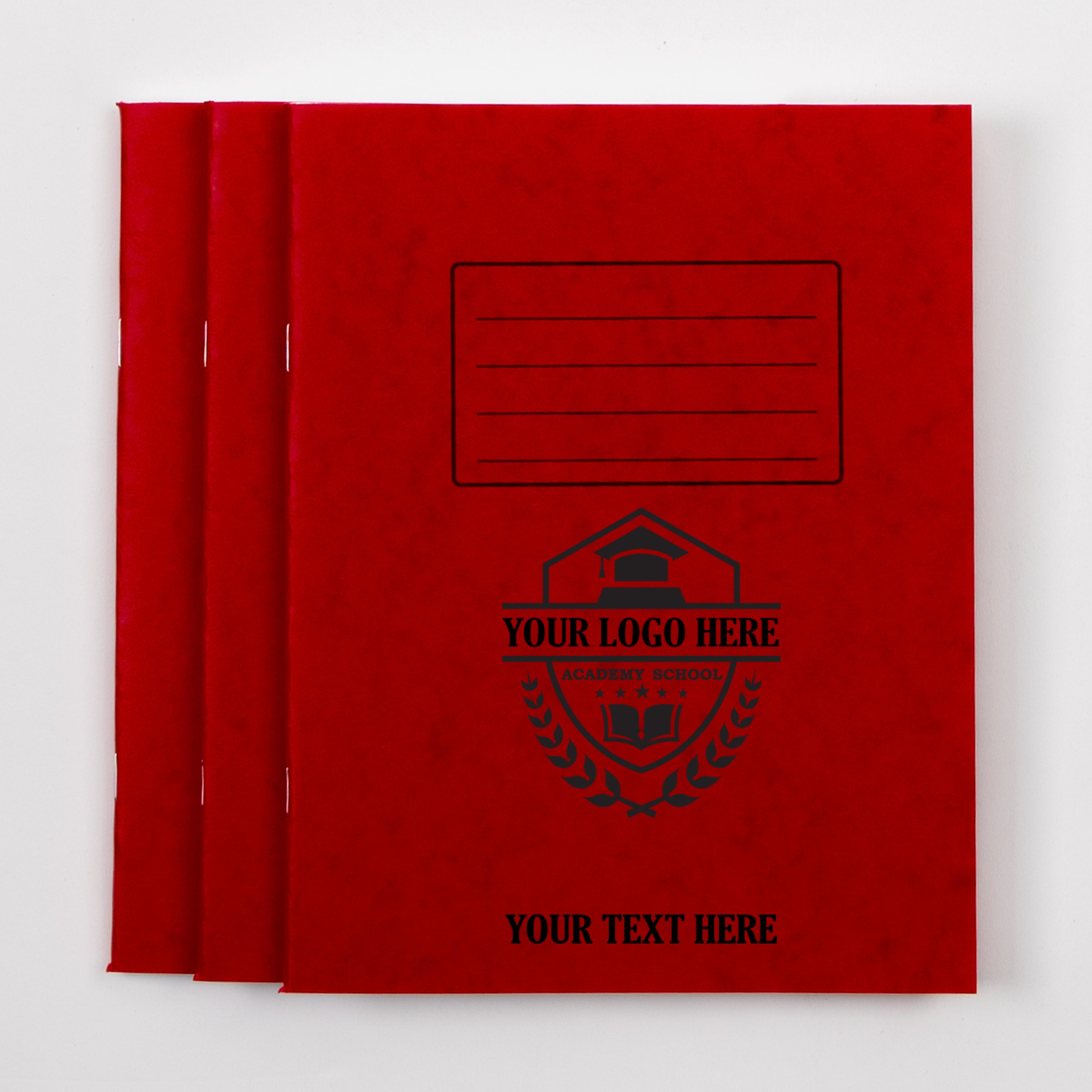 Personalised -  Classmates 8" x 6.5" Exercise Book 48 Page, 12mm Ruled, Red - Pack of 100