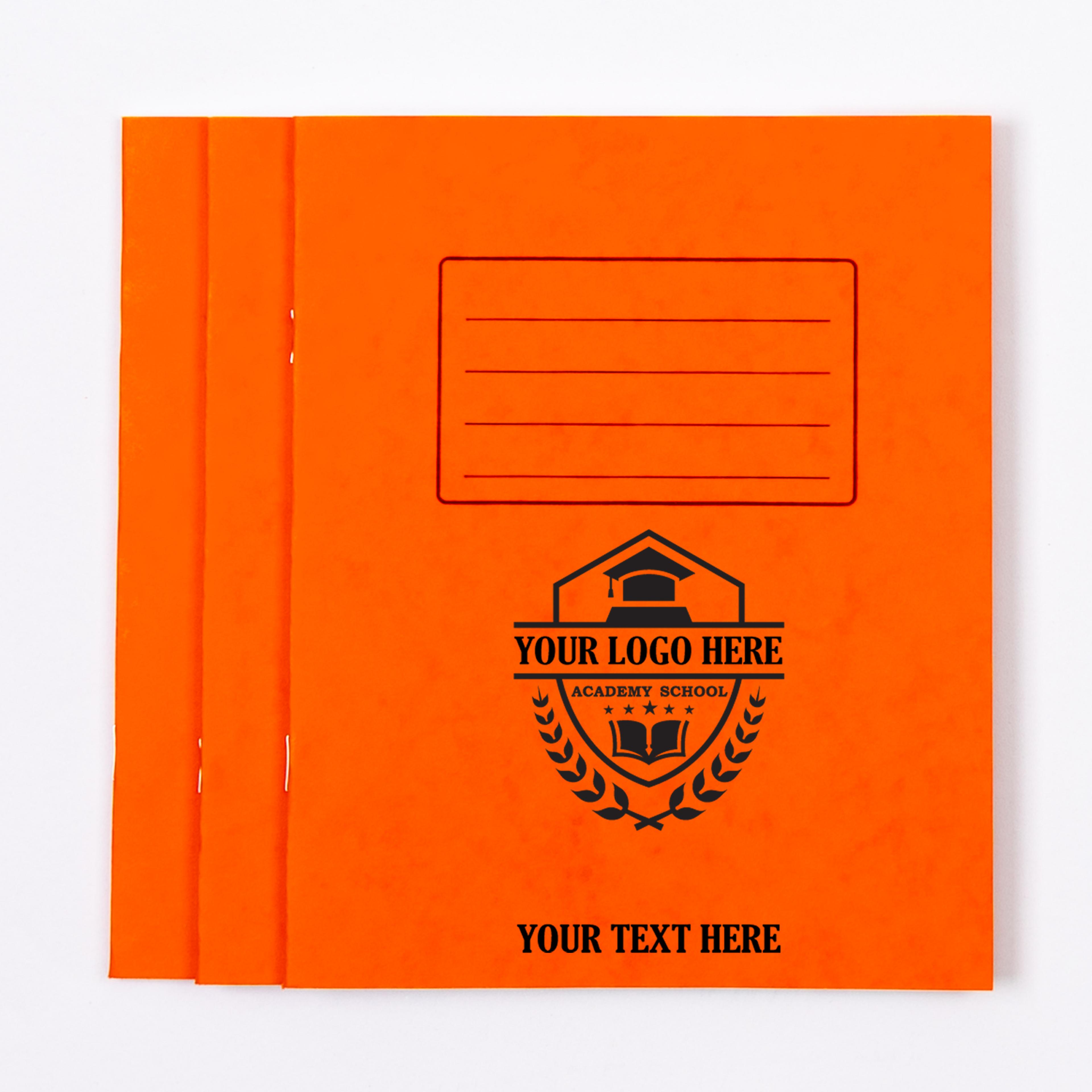 Personalised -  Classmates 9"x7" Exercise Book 48 Page, 12mm Ruled/Plain Alternative, Orange - Pack of 100