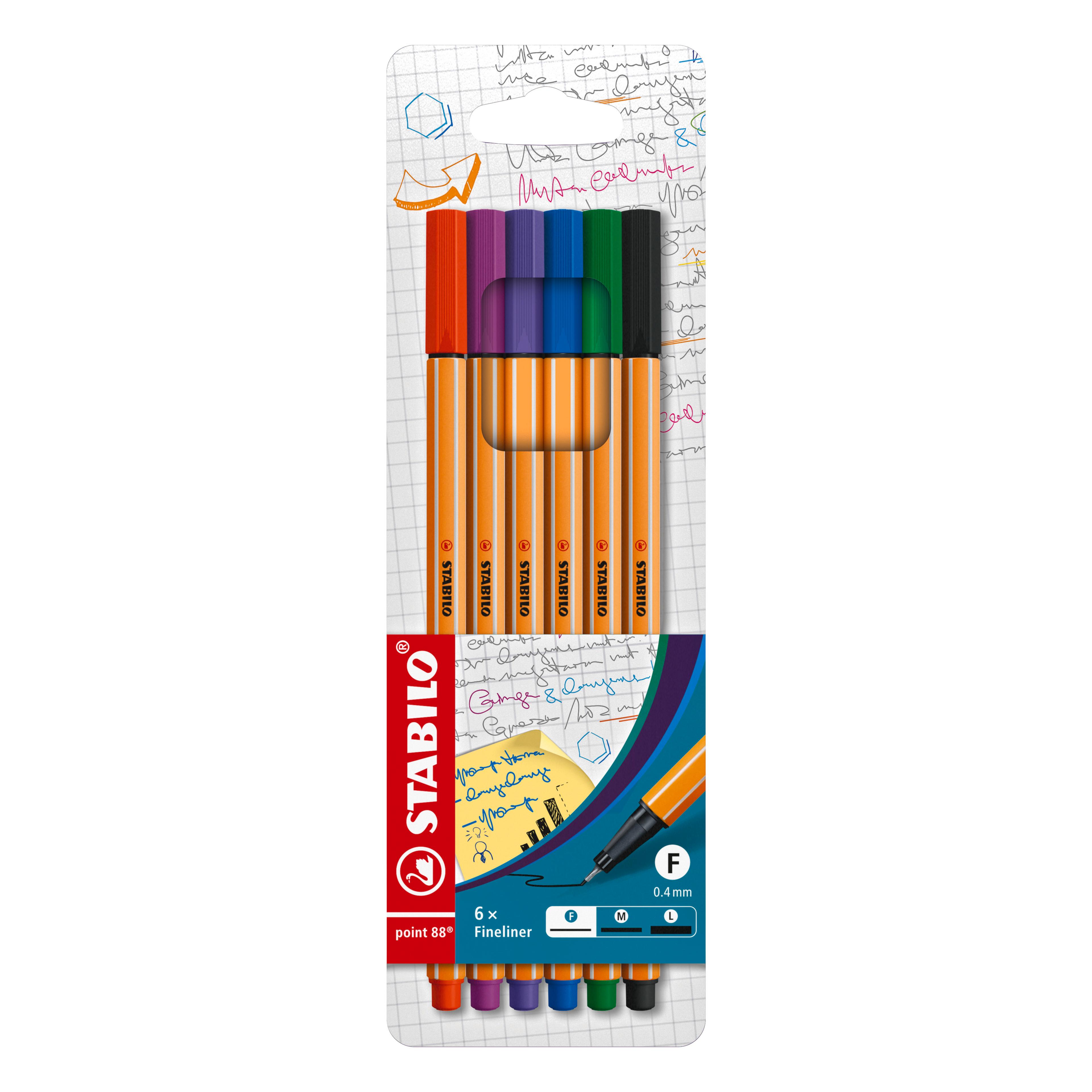 STABILO Point 88 Fineliner Pens - Assorted - Pack of 6