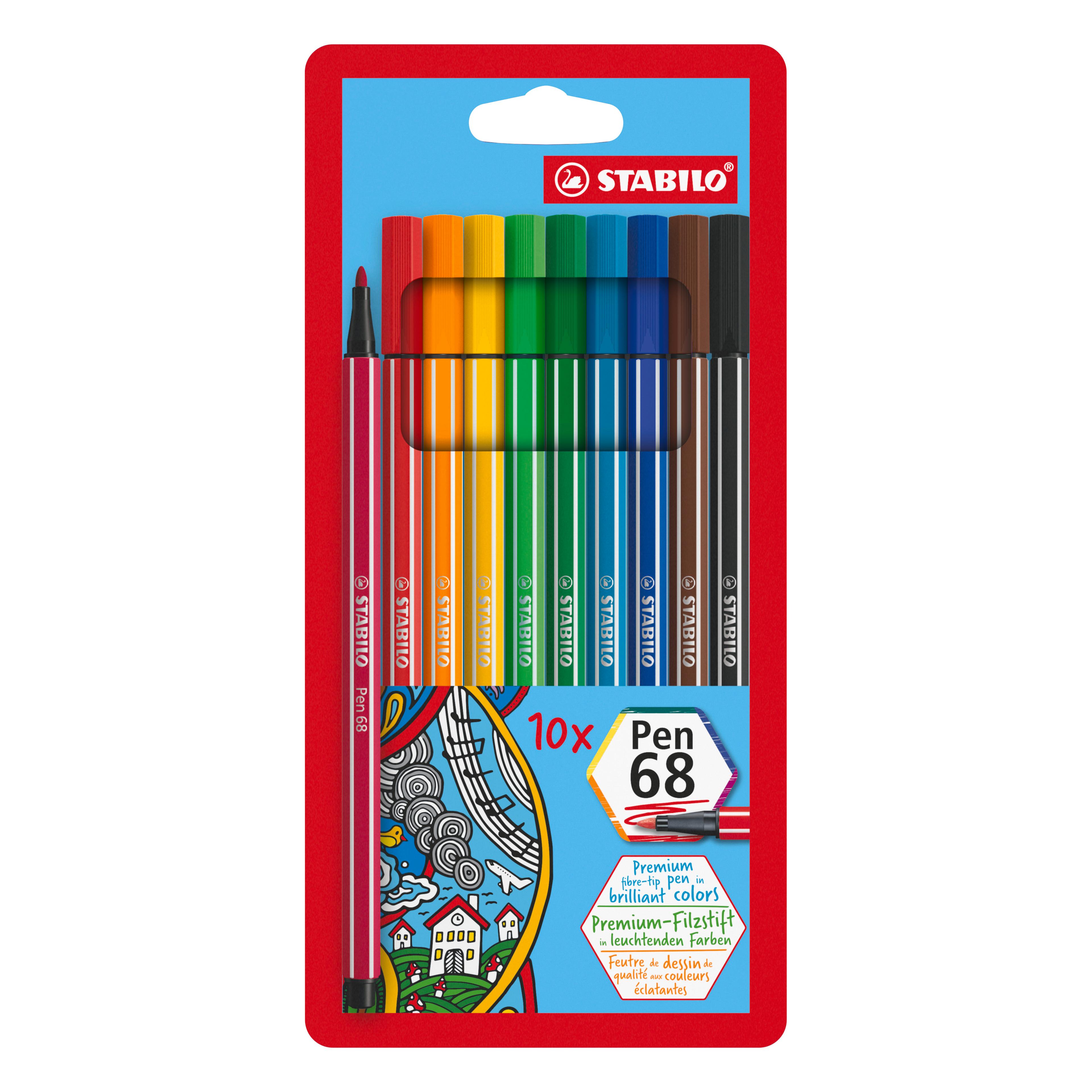 STABILO Pen 68 Colouring Pens - Pack of 10
