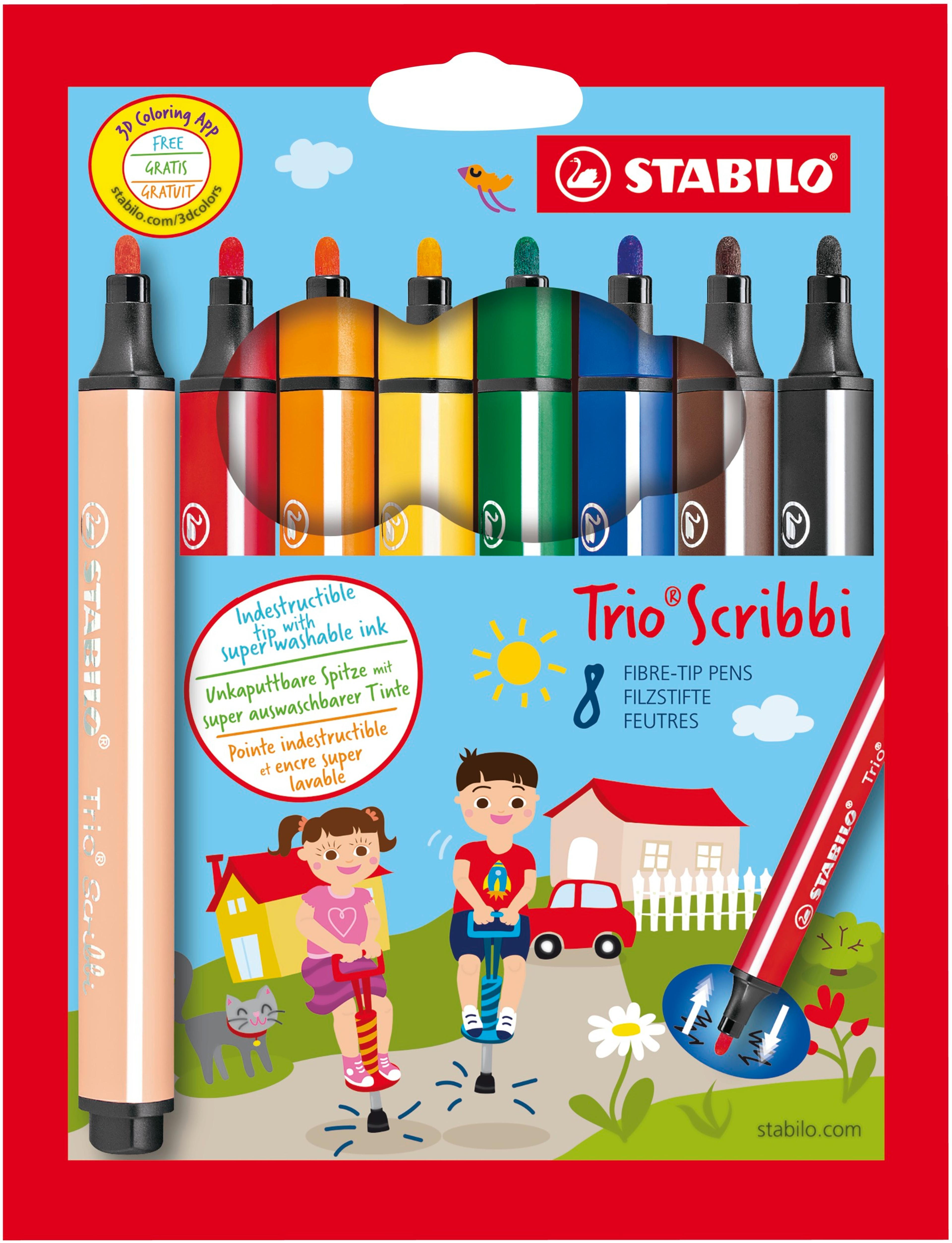 STABILO Trio Scribbi Felt Tip Pens - Pack of 8