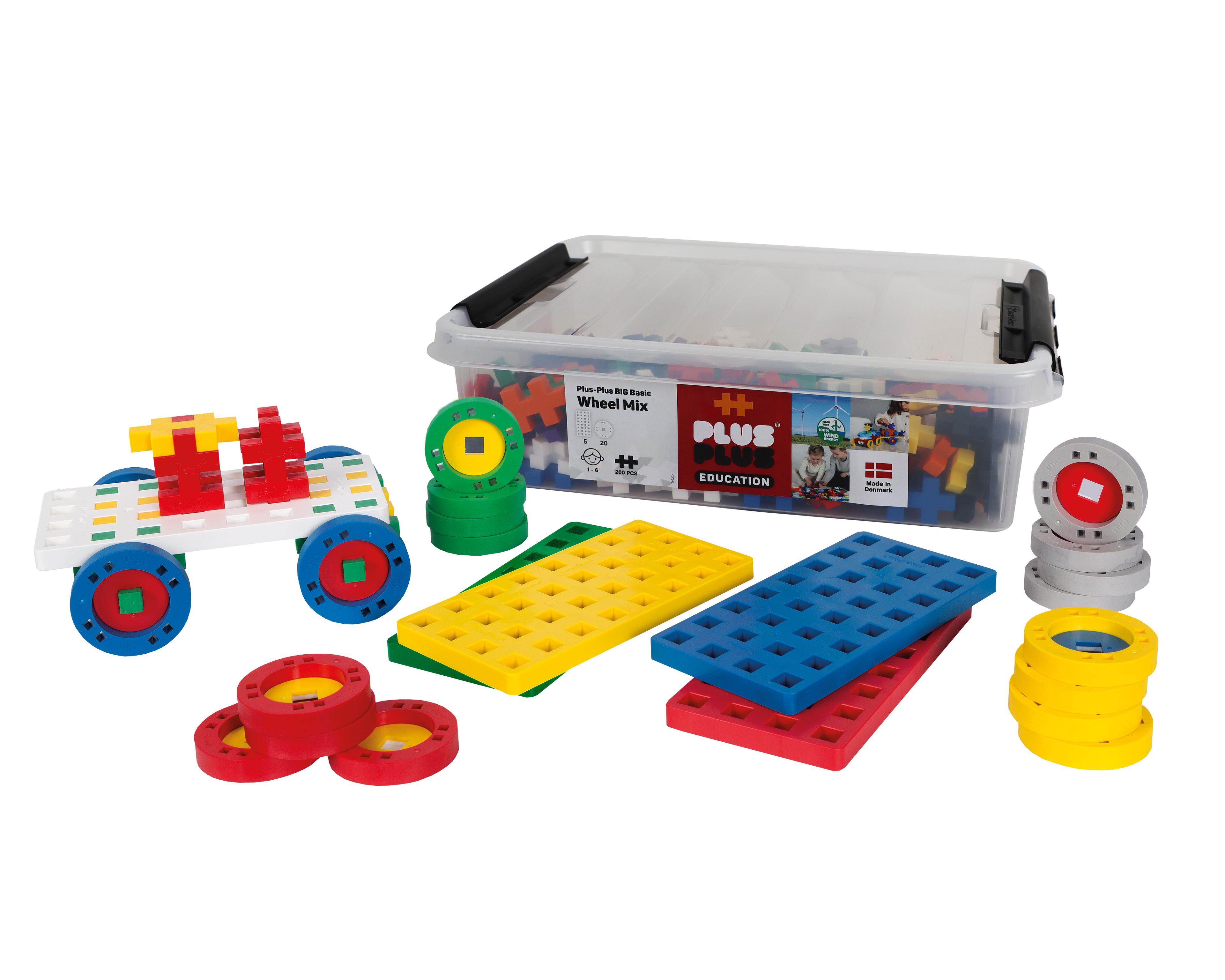 Plus-Plus BIG Go! 200 Mix & 5 Baseplates pcs & 20 wheels