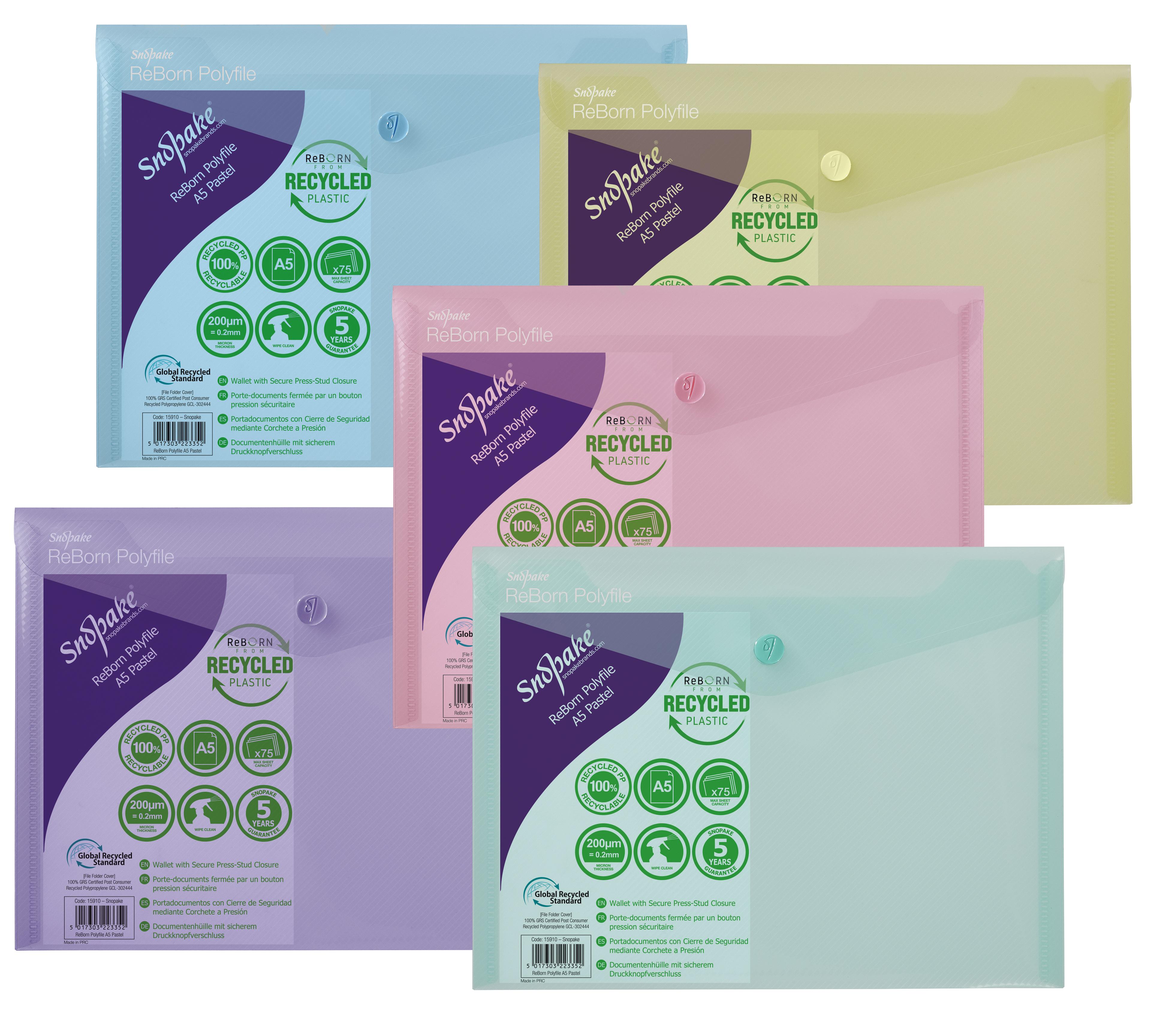 Snopake ReBorn 100% Recycled Polyfile A5 - Pack of 5