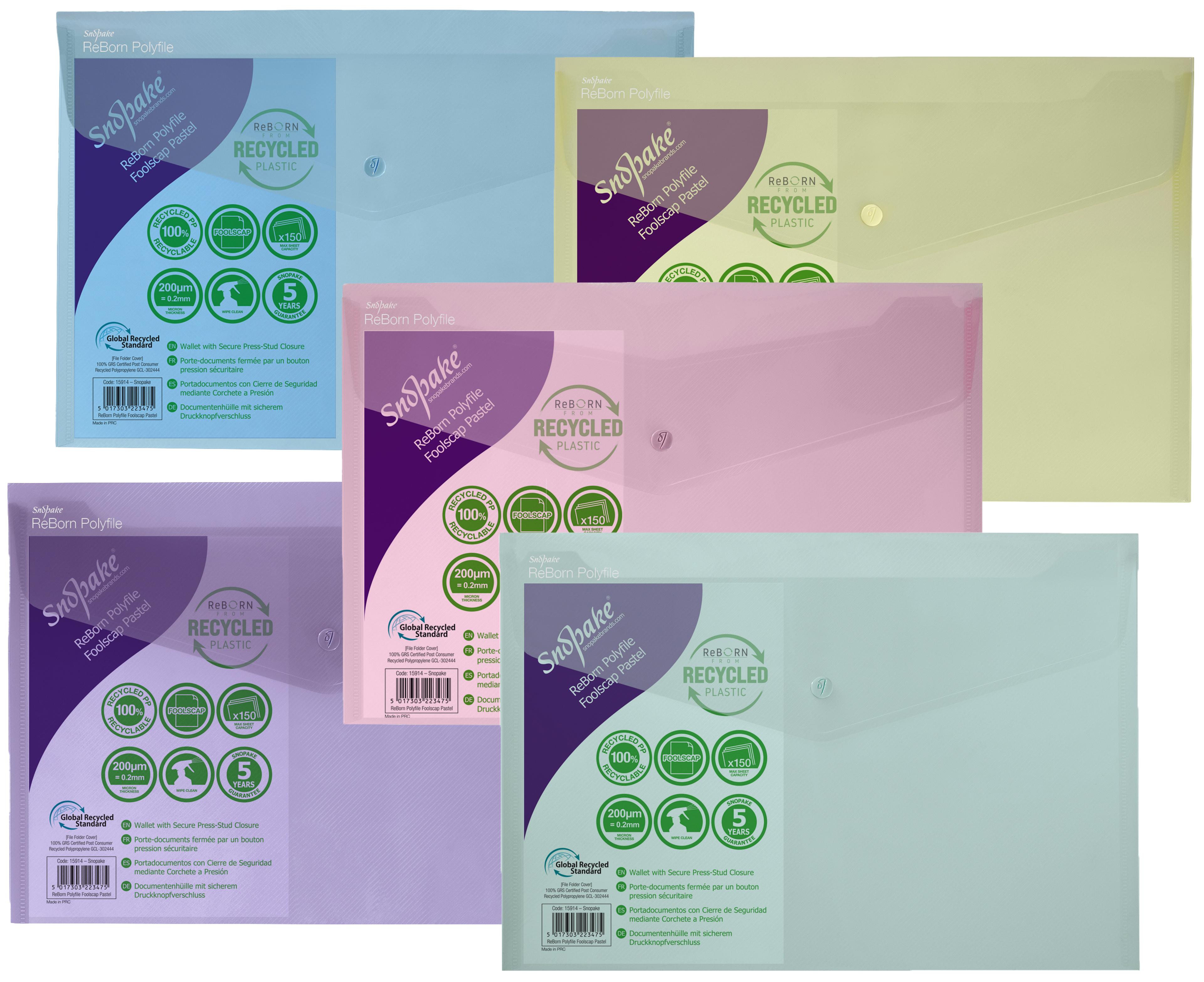 Snopake ReBorn 100% Recycled Polyfile Foolscap - Pack of 5