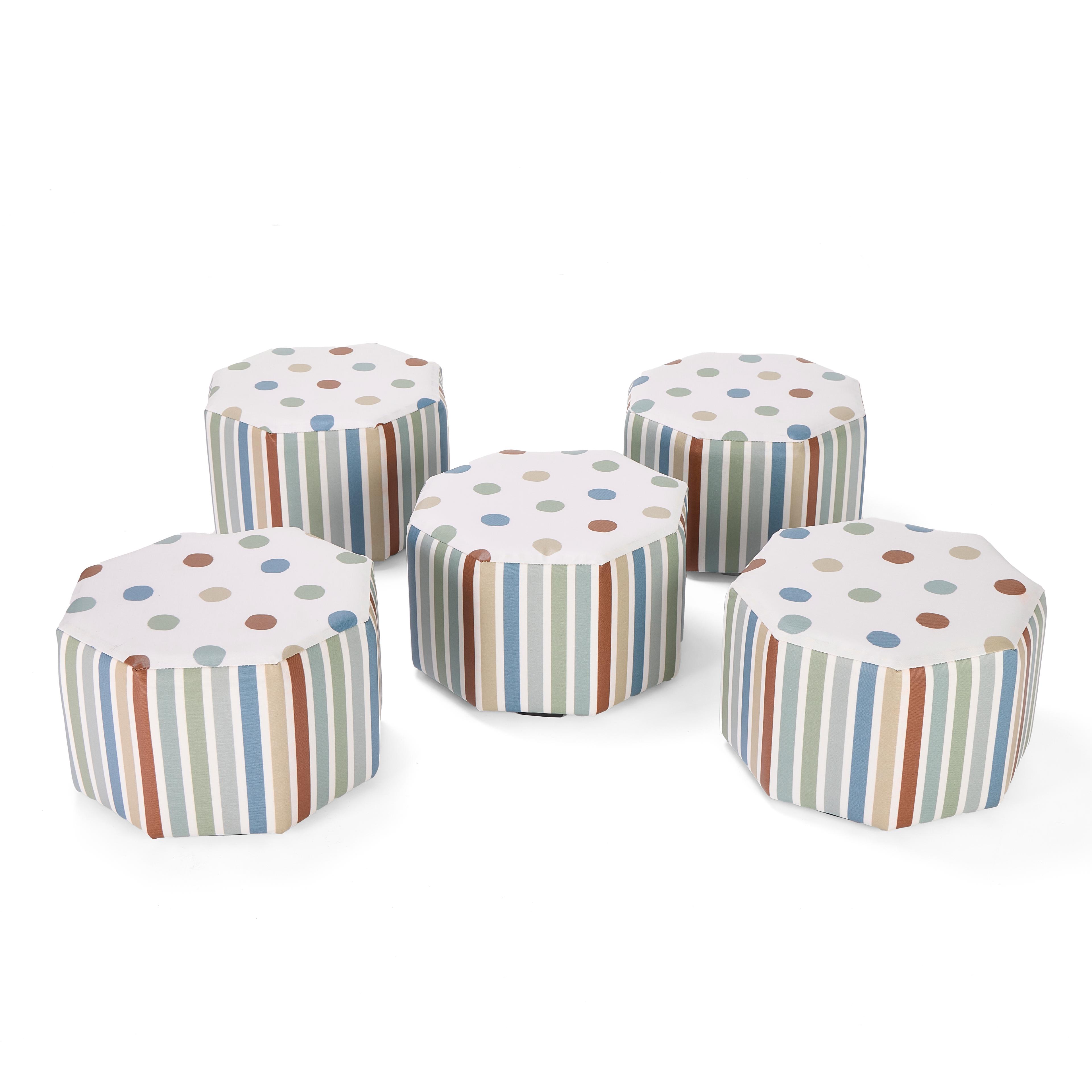 Hexagonal Spot & Stripe Pouffes from Hope Education - Pack of 5