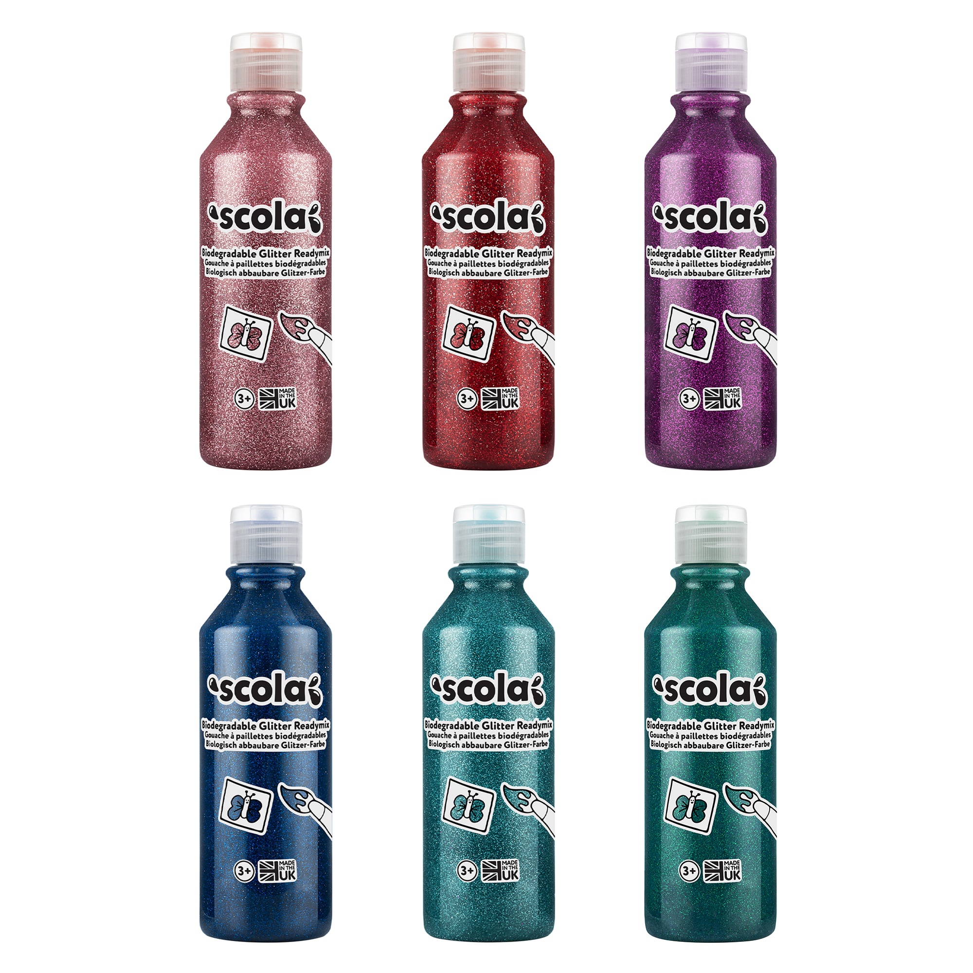 Scola Bioglitter Paint Set 300ml Pack 6