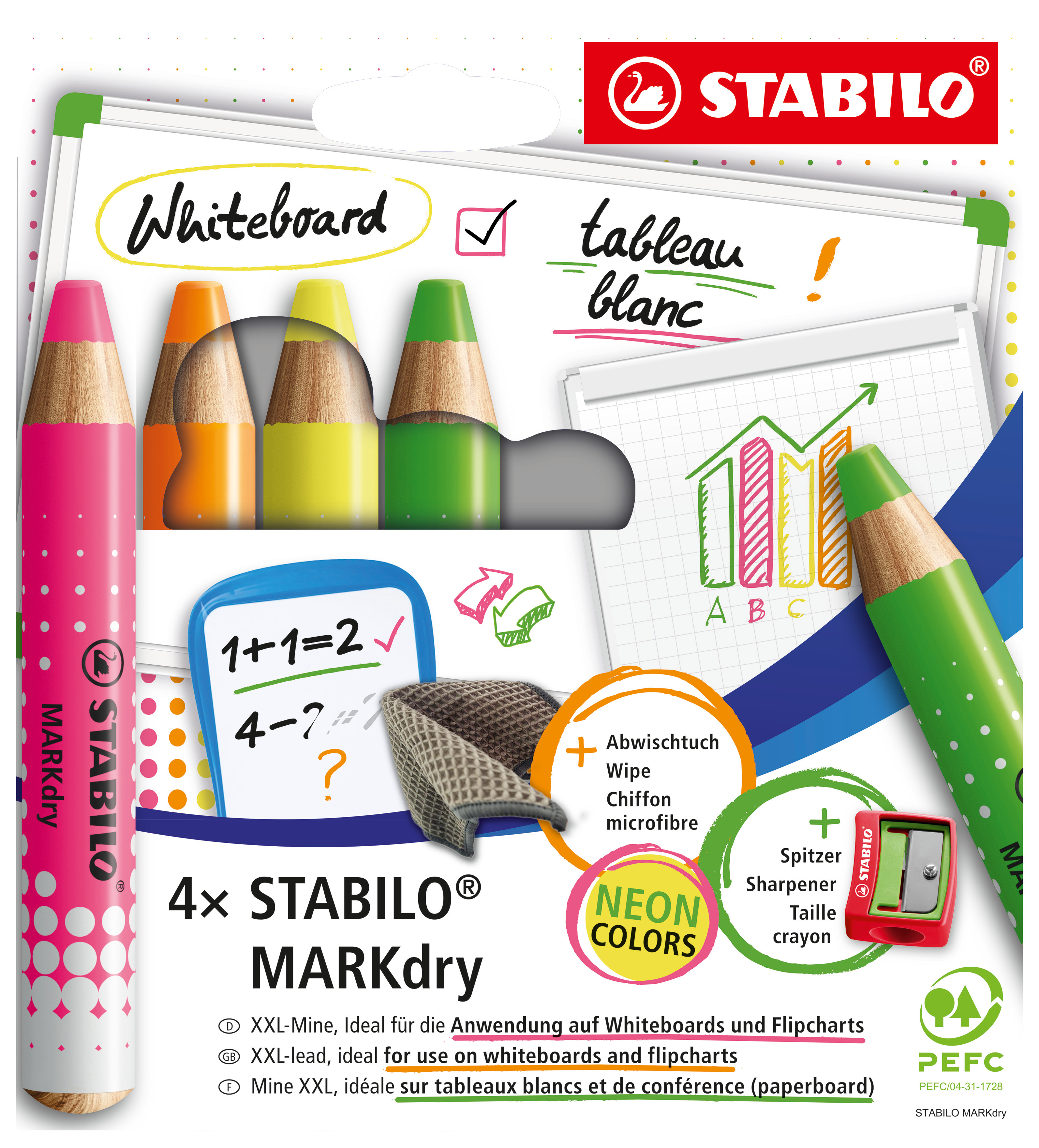 STABILO MARKdry Wboard Pencil Neon Pk4