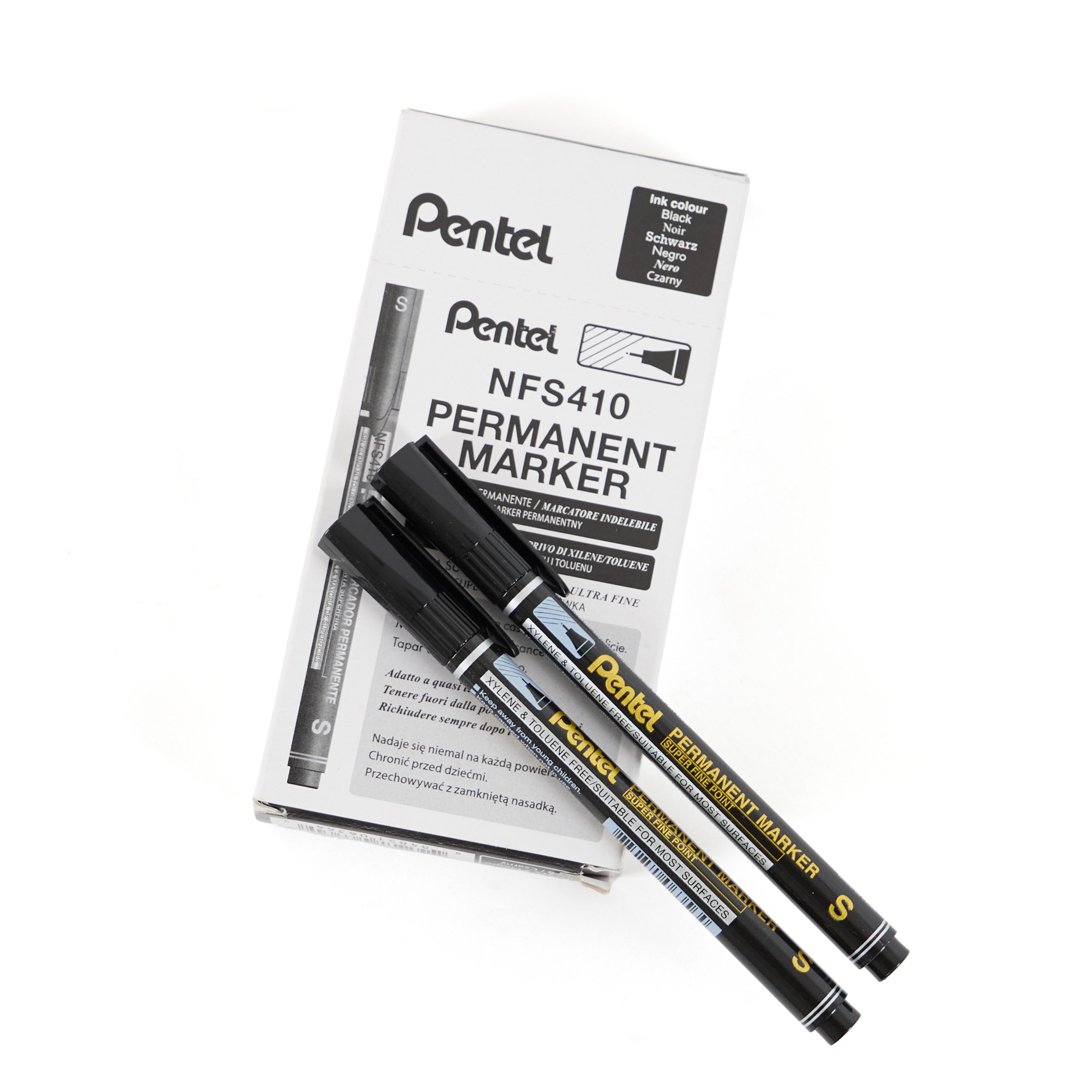 Pentel Super Fine Permanent Marker - Bullet Tip - Black - Pack of 12