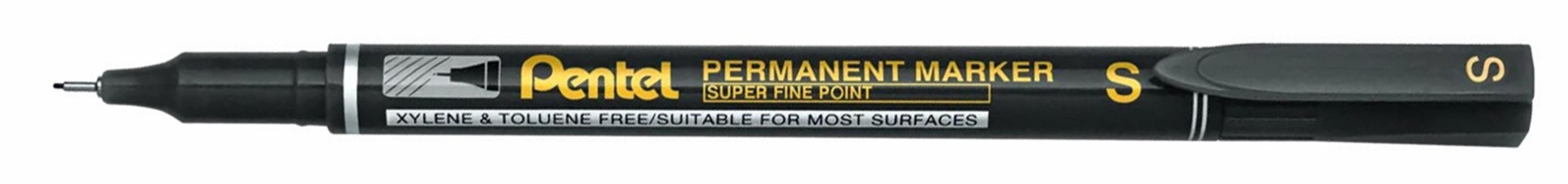 Pentel Super Fine Permanent Marker - Bullet Tip - Black - Pack of 12 