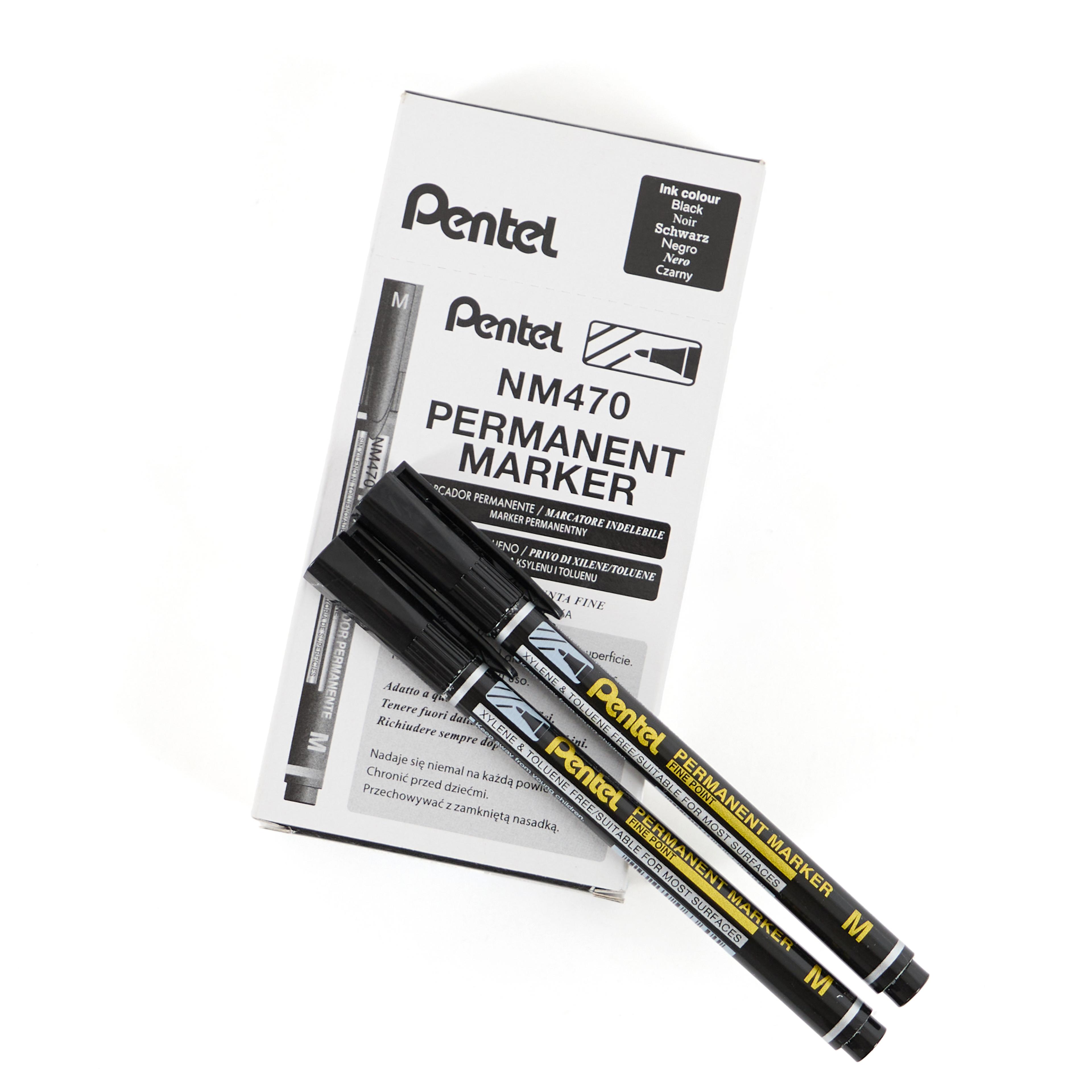 Pentel Fine Permanent Marker - Bullet Tip - Black - Pack of 12