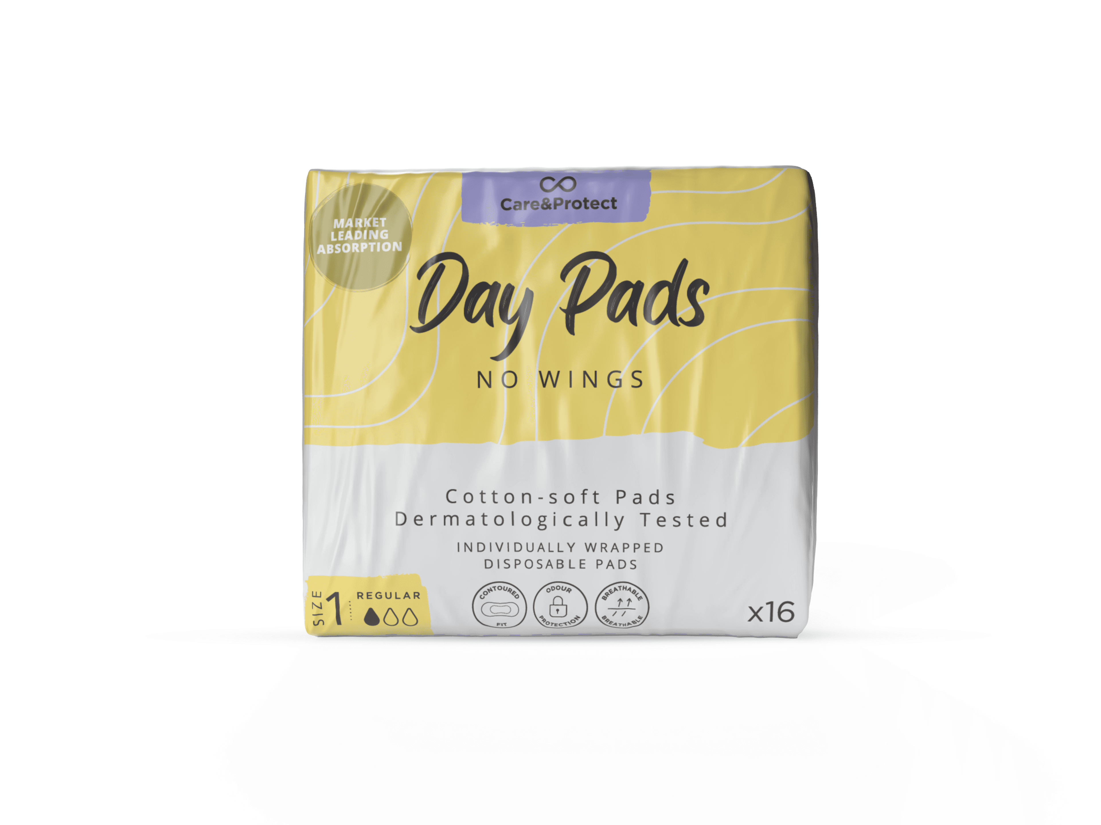 Care and Protect Regular No Wing Day Pad - Pack of 16