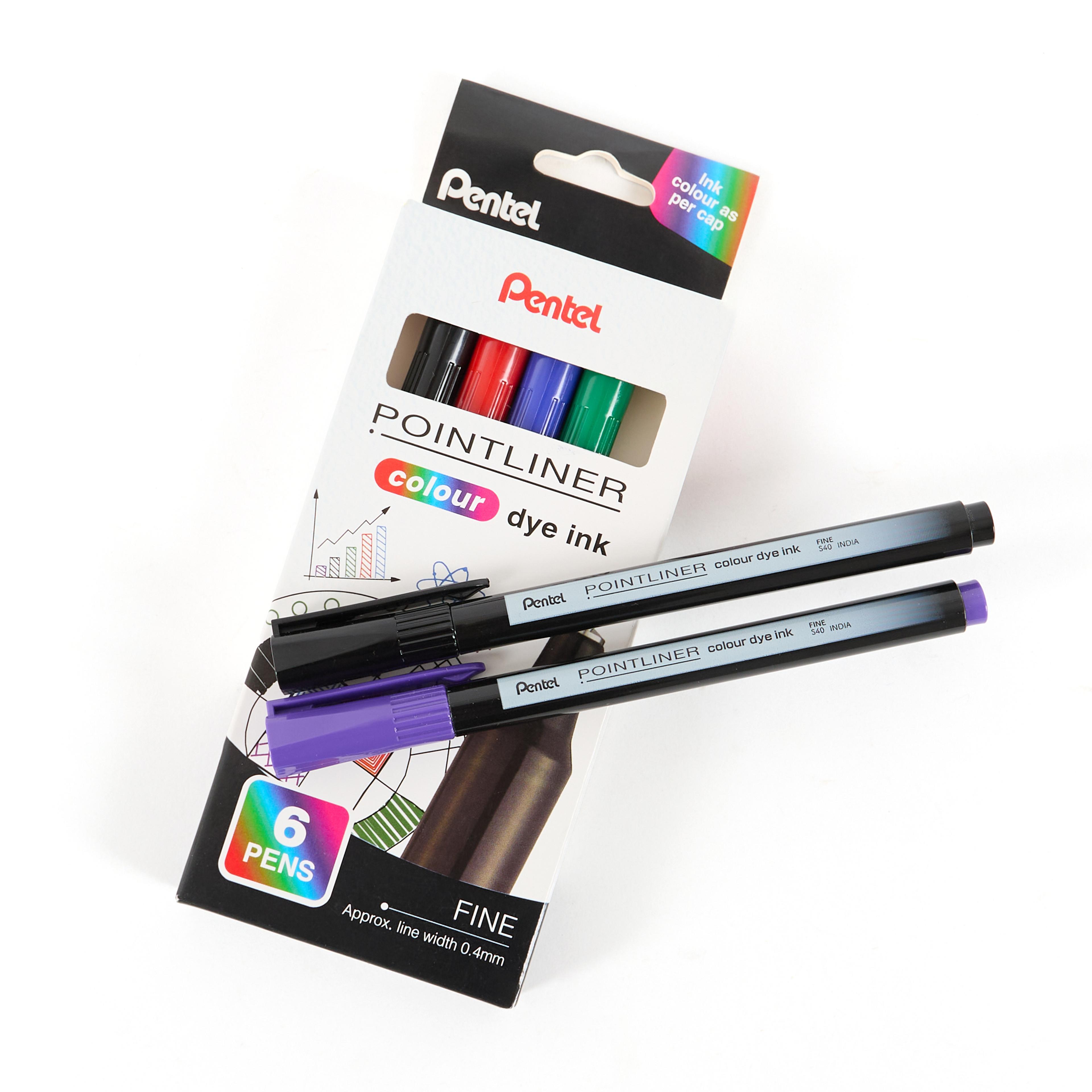 Pentel Pointliner Fineliner - Assorted - Pack of 6