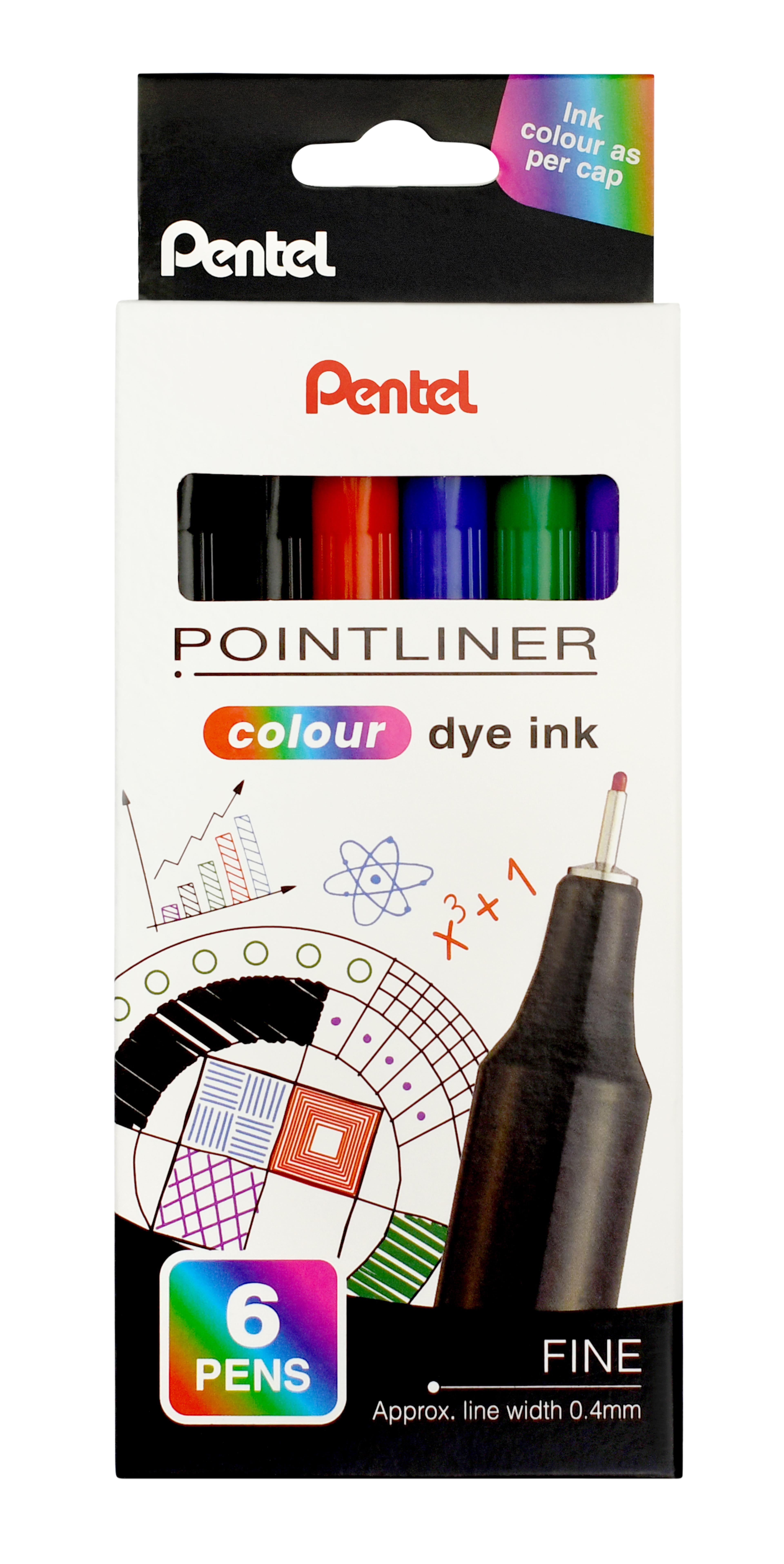 Pentel Pointliner Fineliner - Assorted - Pack of 6