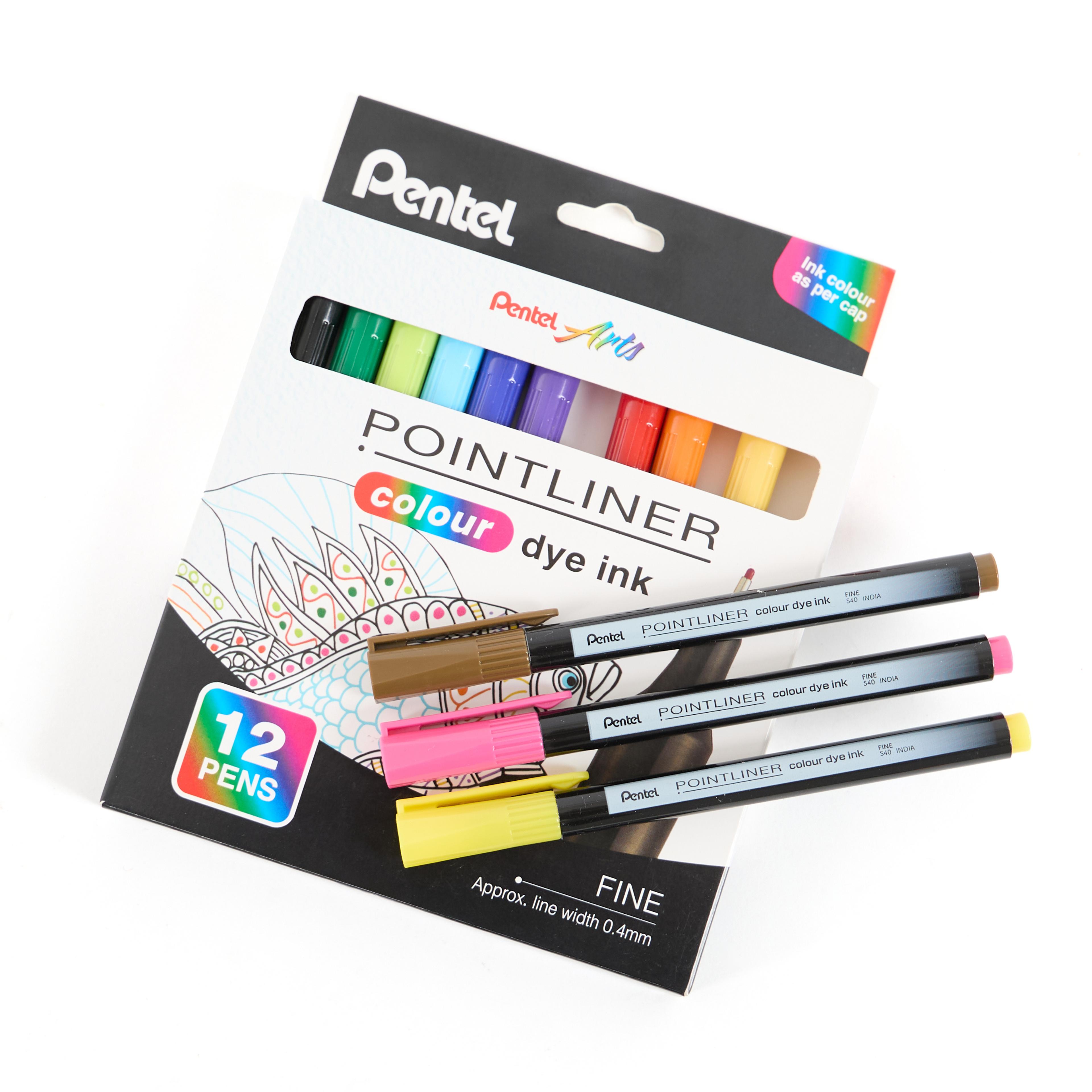 Pentel Pointliner Fineliner - Assorted - Pack of 12