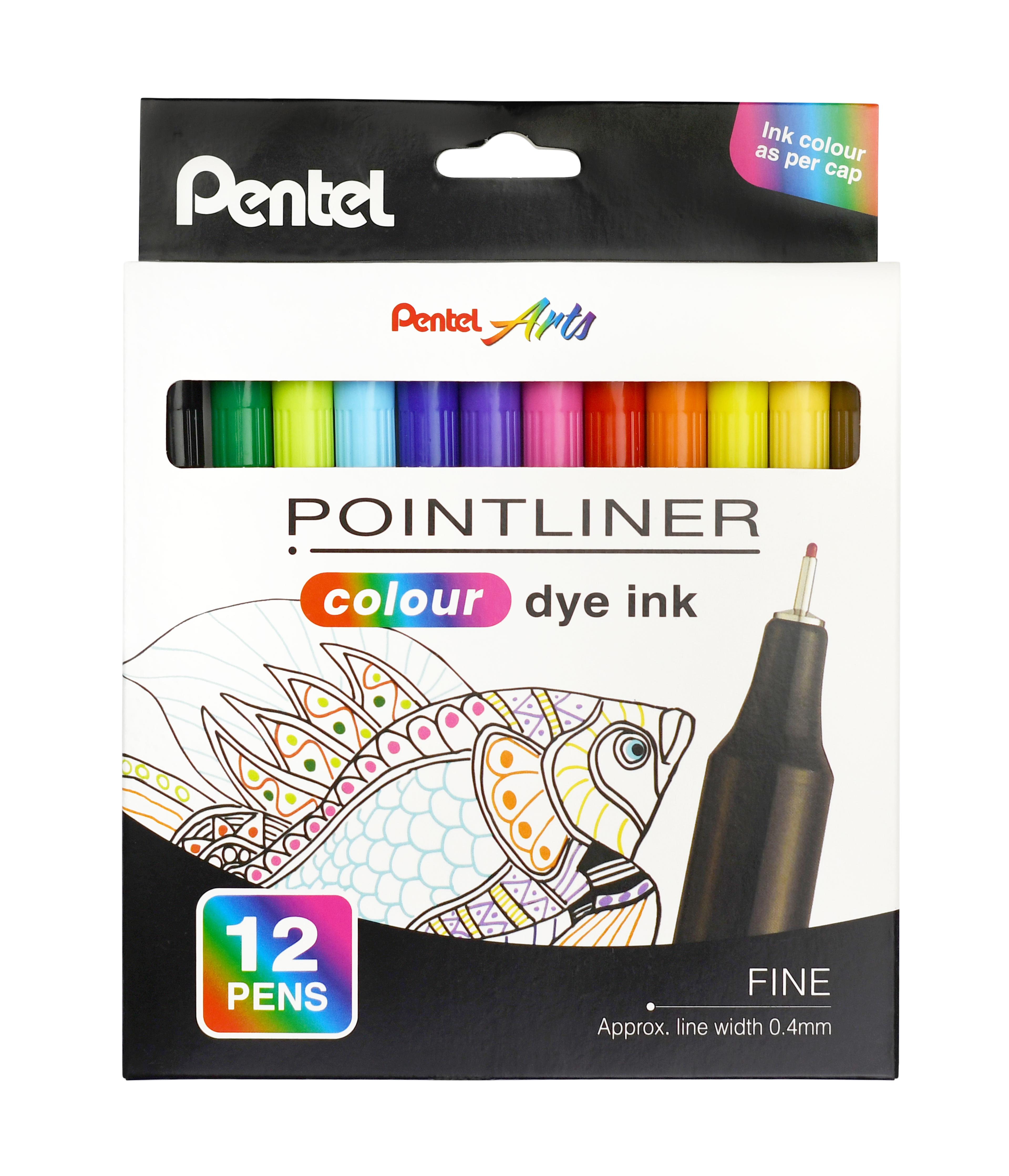 Pentel Pointliner Fineliner - Assorted - Pack of 12
