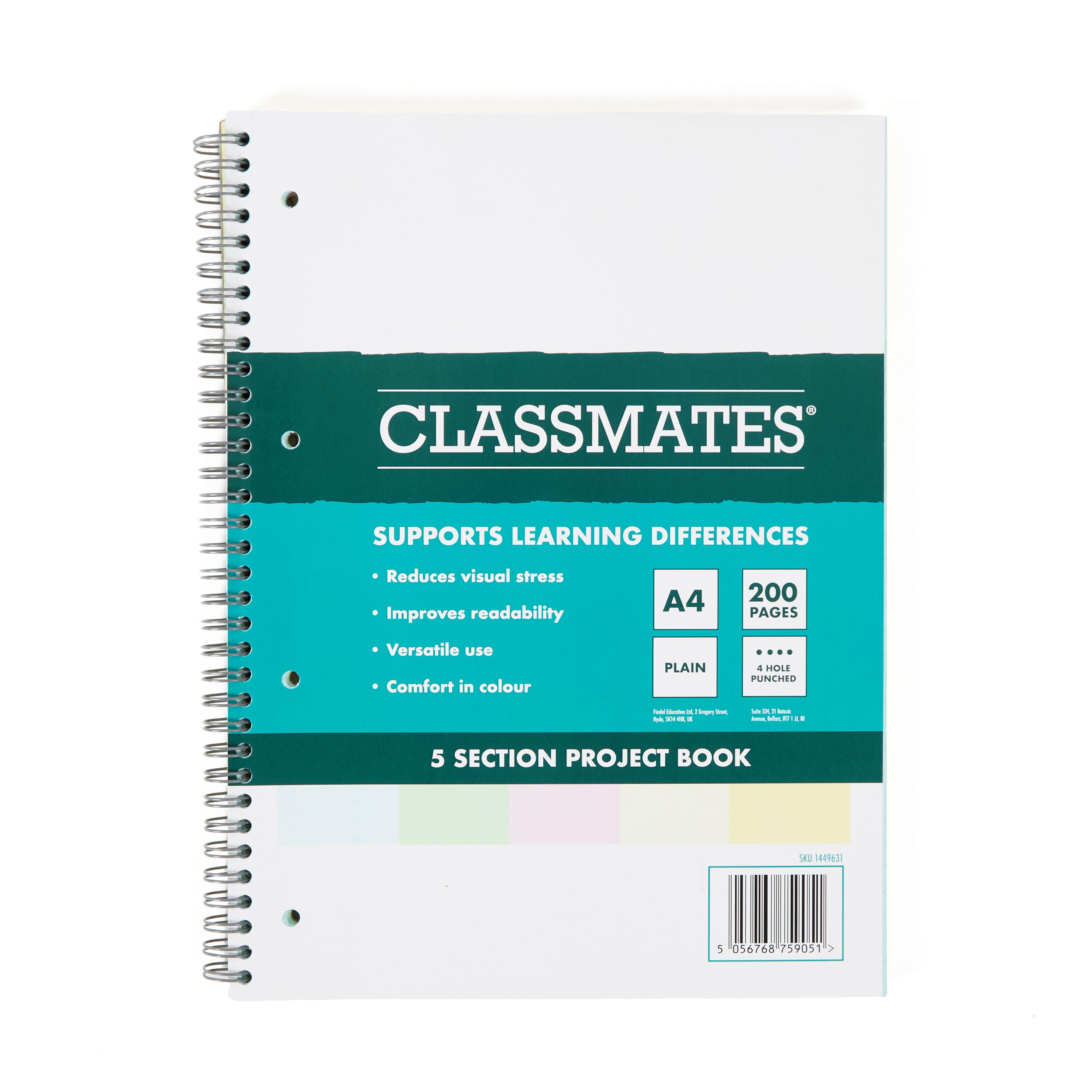 Classmates 5 Section Project Book, A4, 8mm with Margin, 4 Hole Punched