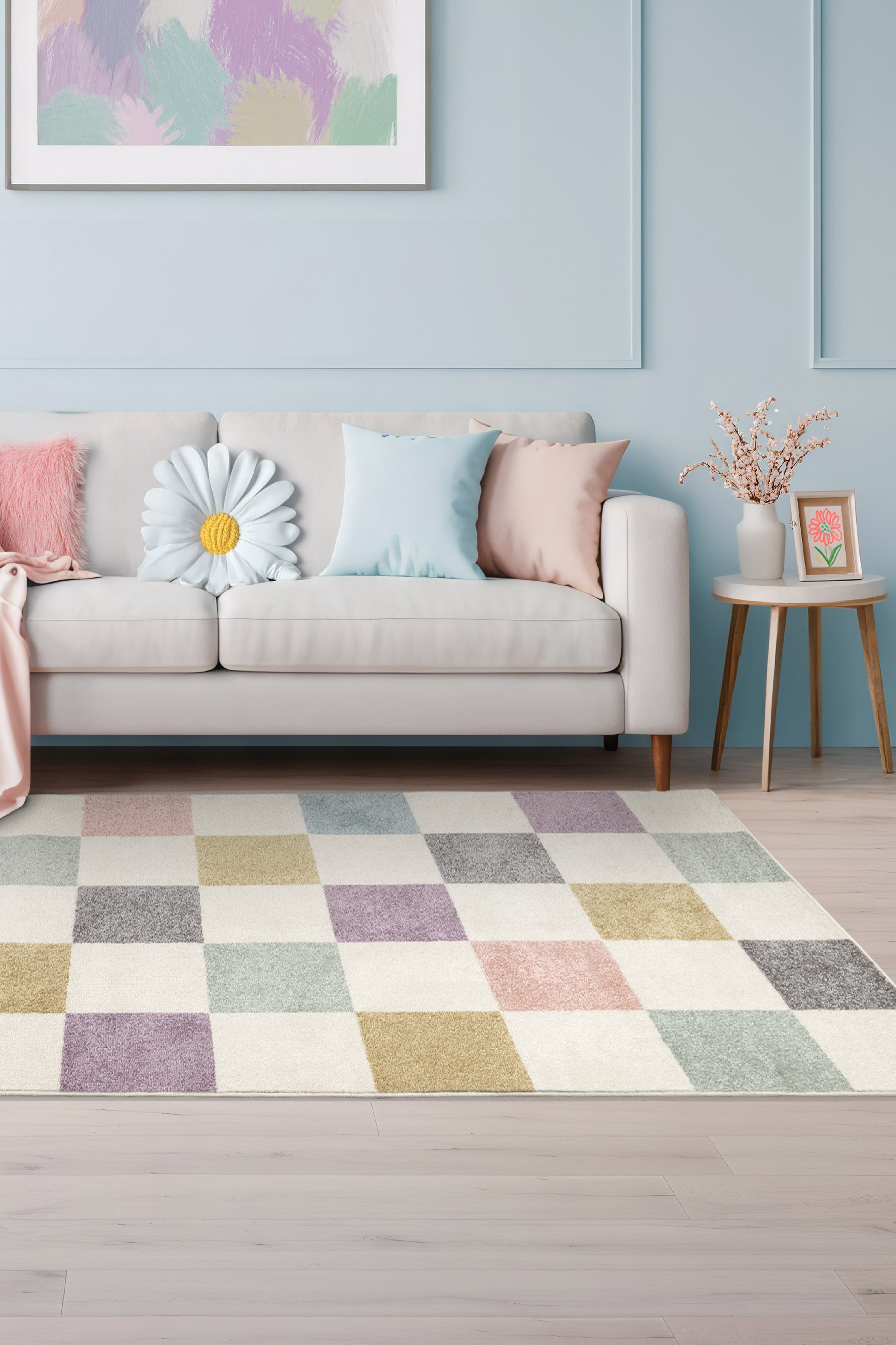 Echo Chequer Pastel Rug 80 x 150cm