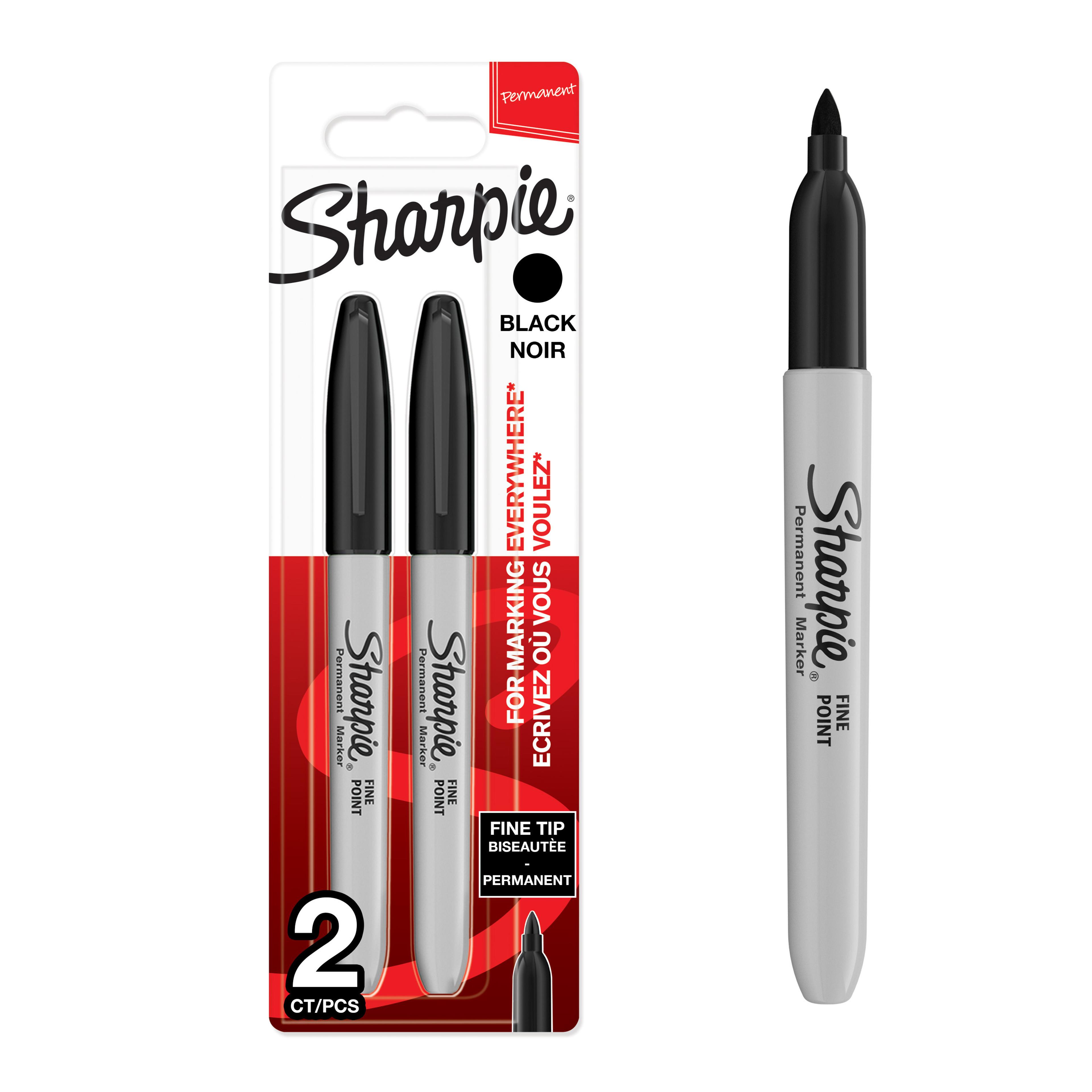 Sharpie Permanent Marker - Fine Tip - Black - Pack of 2