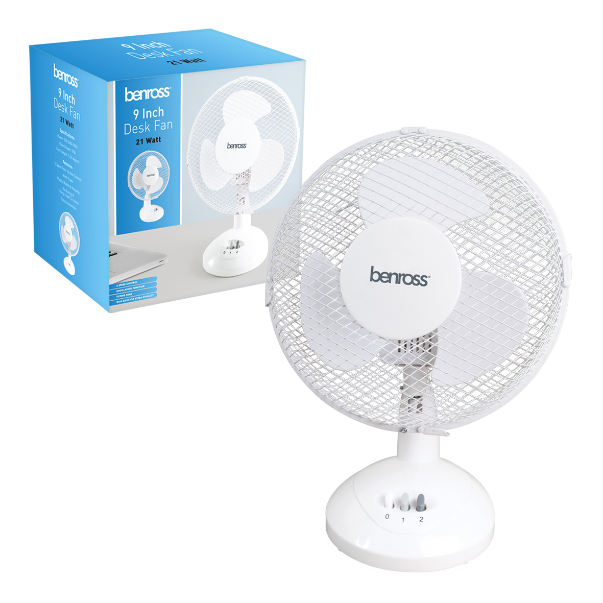 9 inch White Desk Fan