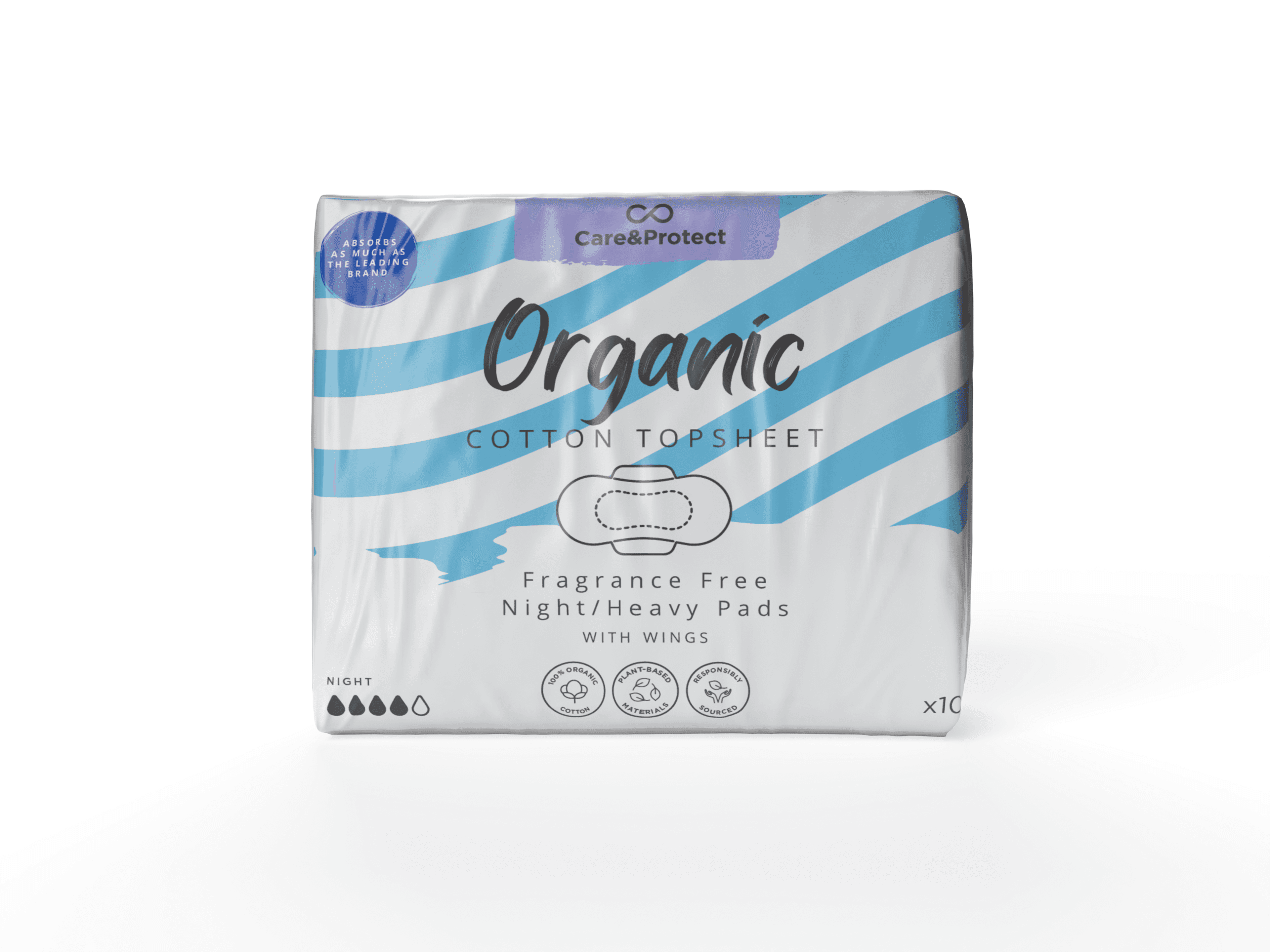 Care & Protect Organic Night Pads - Pack of 10