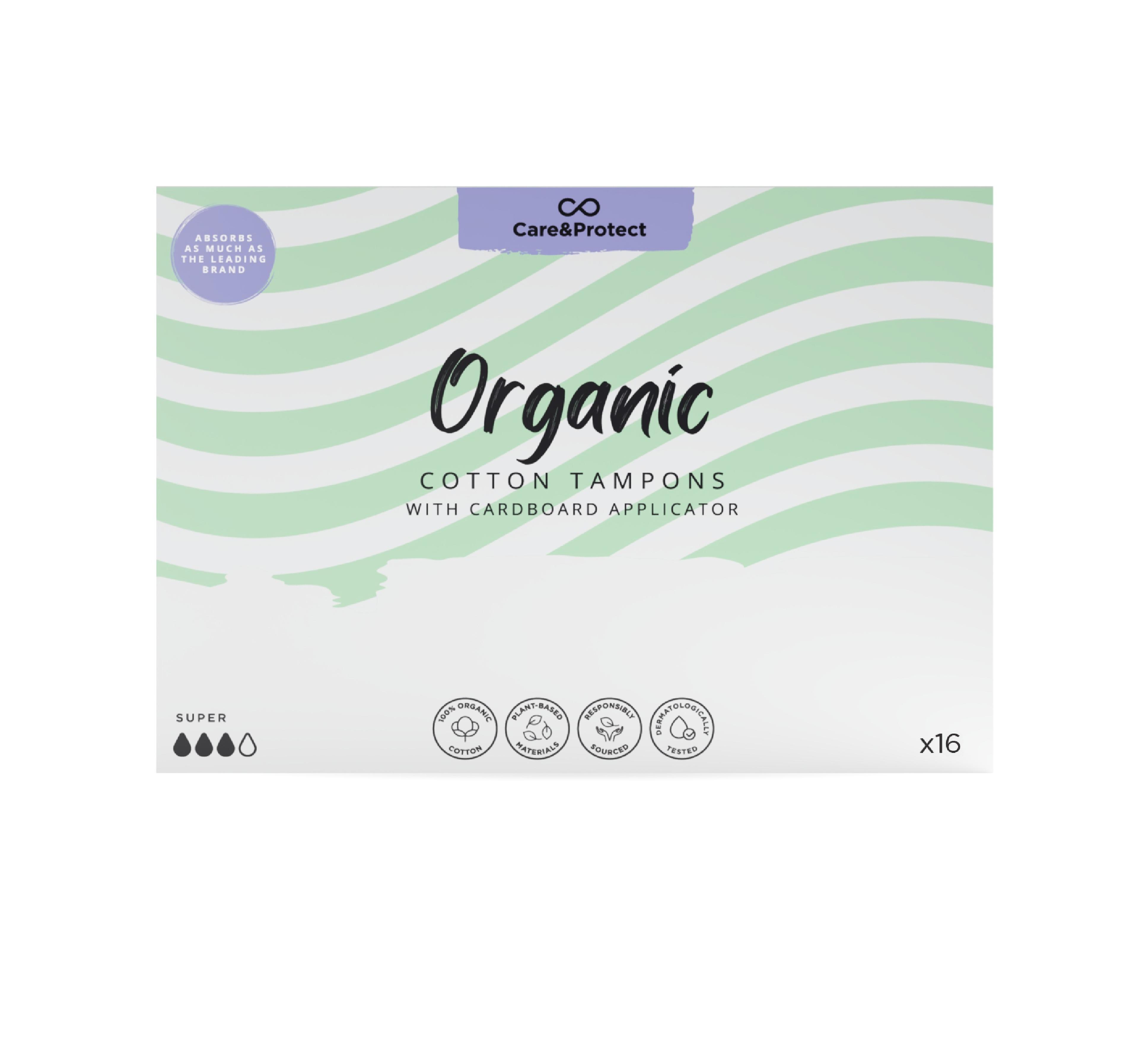 Care & Protect Organic Super Applicator Tampons - Pack of 16