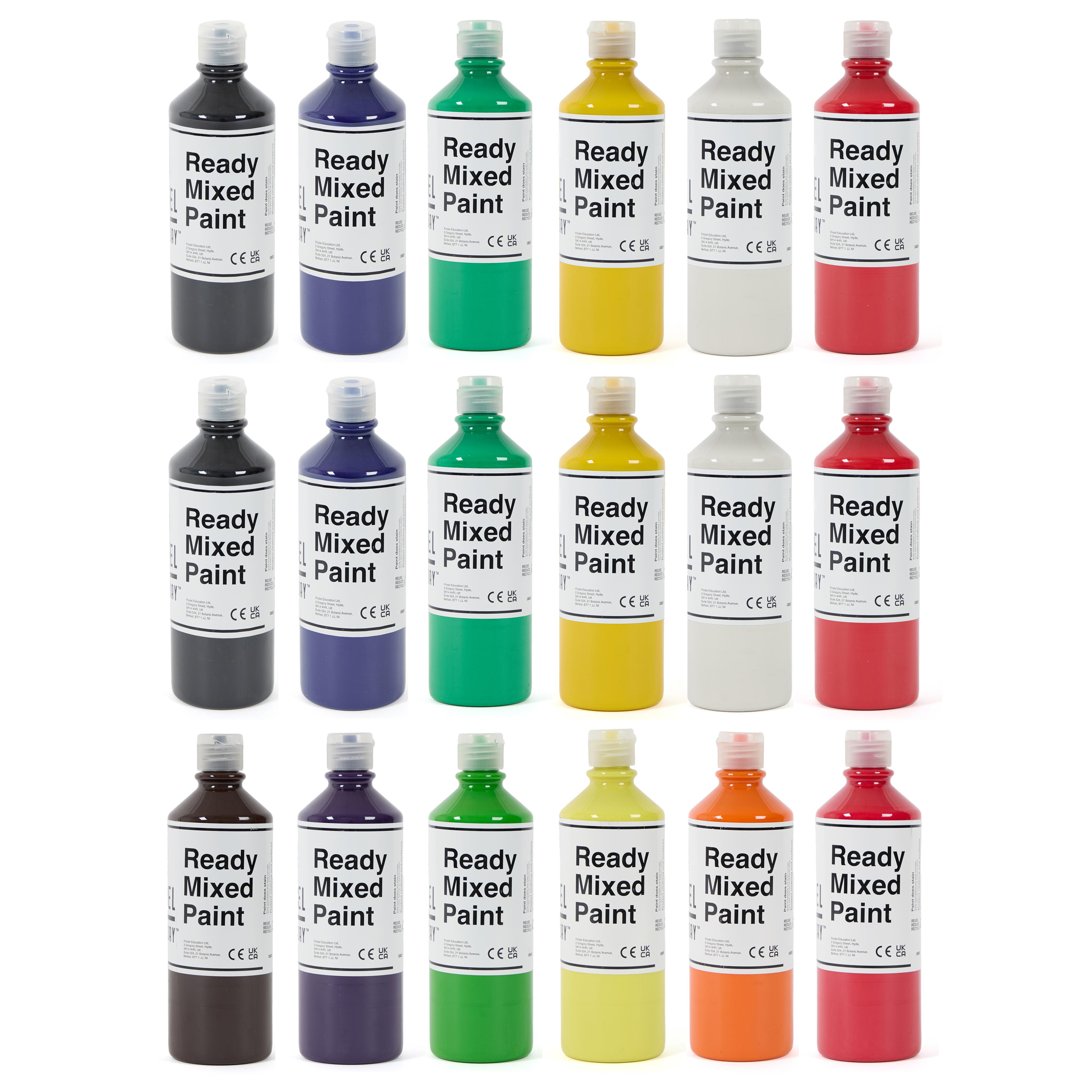 Findel Everyday Ready Mixed Paint - 600ml - Pack of 18 - Assorted